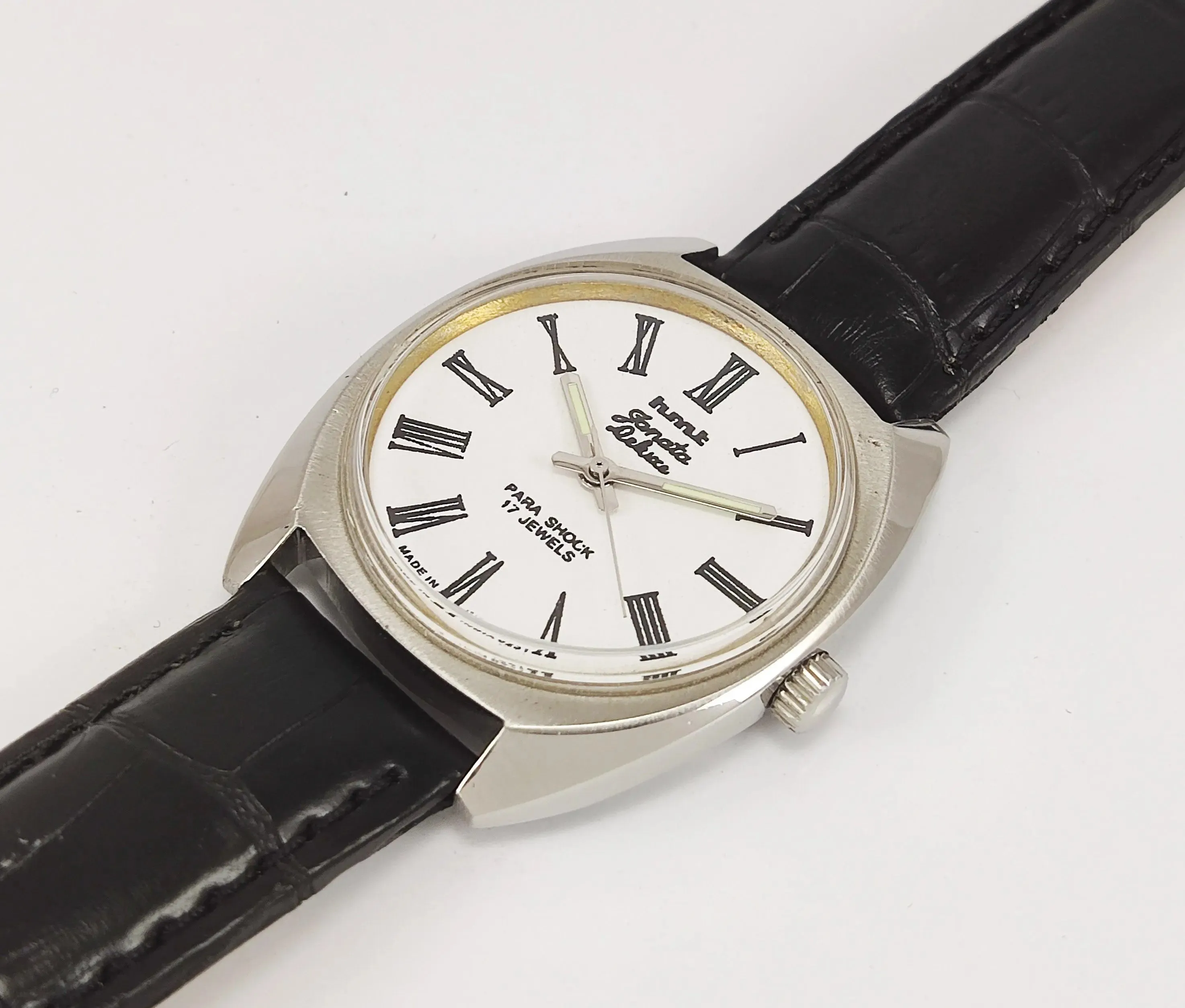 HMT Janata Deluxe Para Shock 17 Jewels White Dial Mechanical Hand winding Men's Wrist Watch 0231