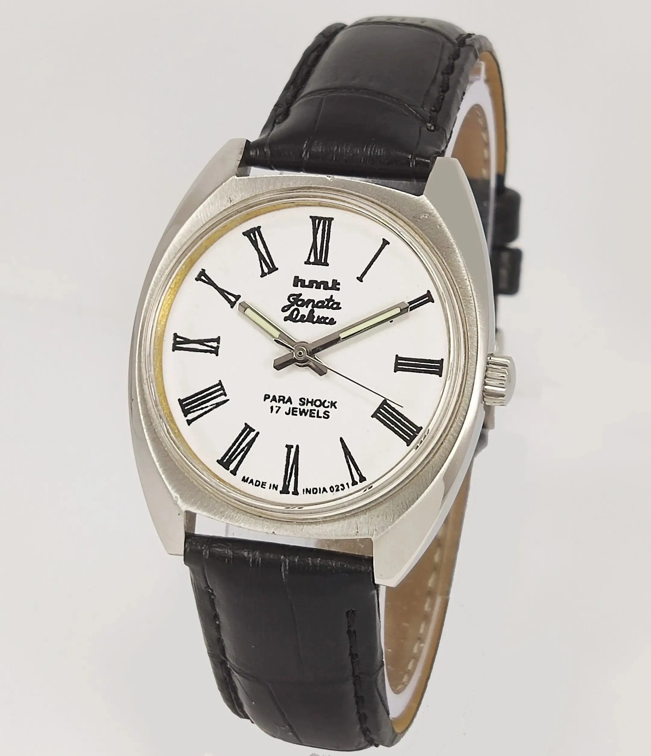 HMT Janata Deluxe Para Shock 17 Jewels White Dial Mechanical Hand winding Men's Wrist Watch 0231