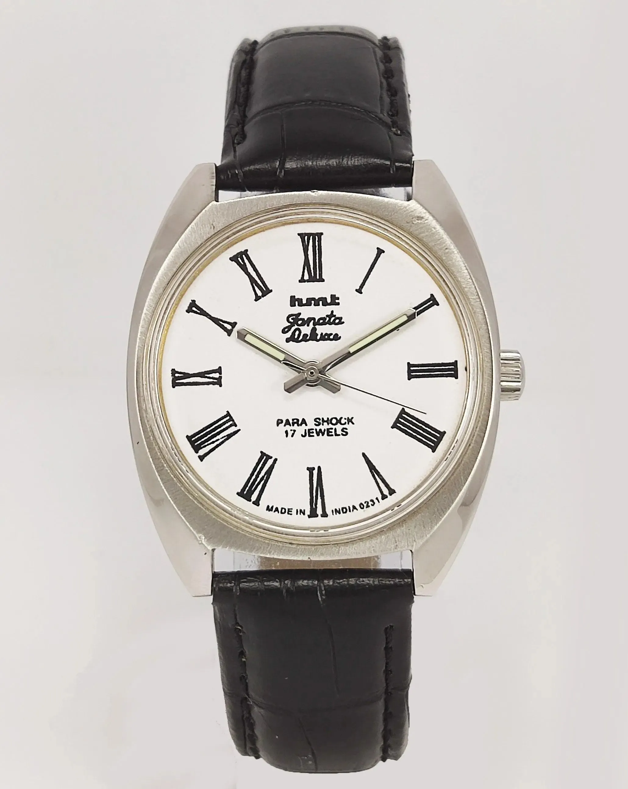HMT Janata Deluxe Para Shock 17 Jewels White Dial Mechanical Hand winding Men's Wrist Watch 0231