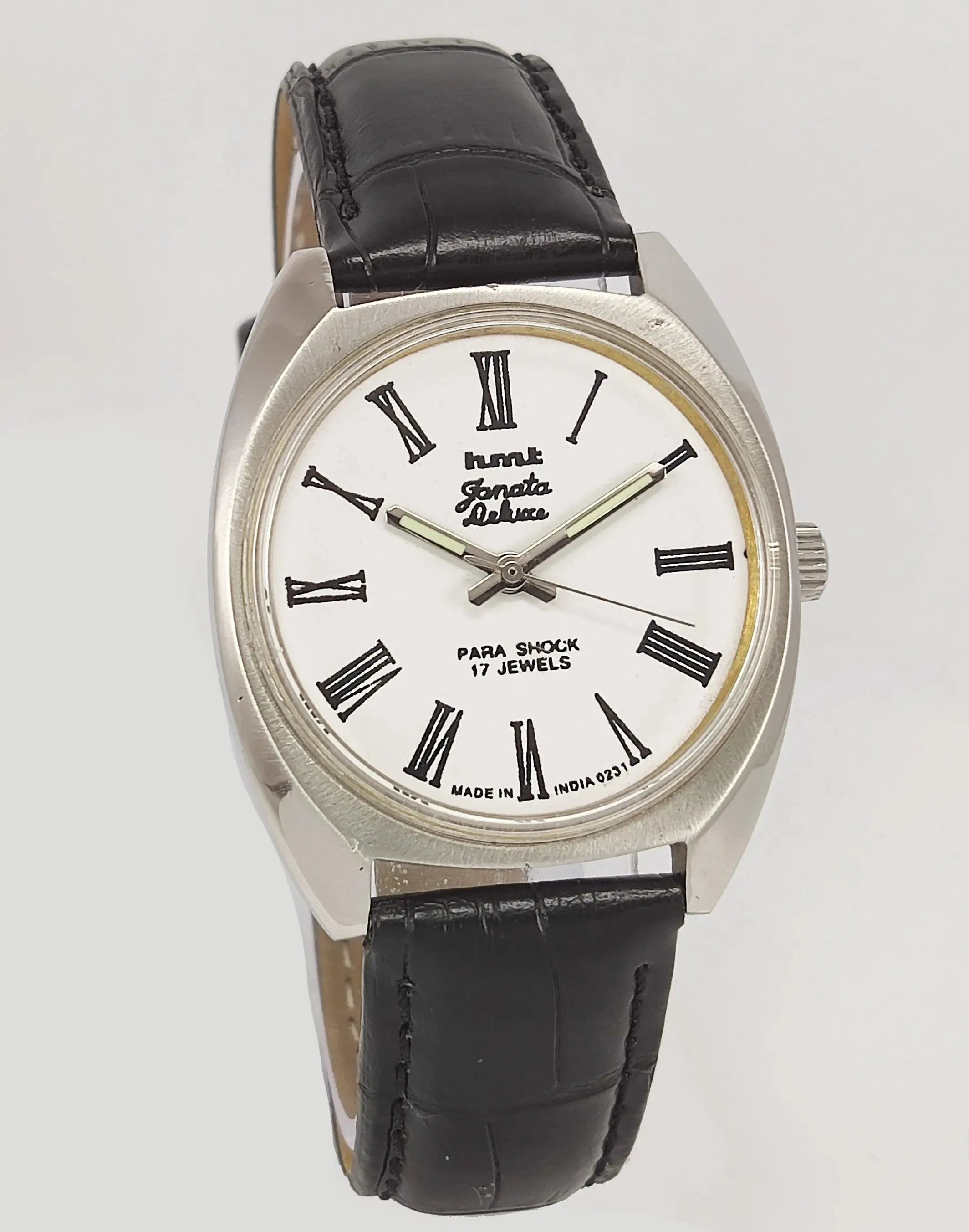 HMT Janata Deluxe Para Shock 17 Jewels White Dial Mechanical Hand winding Men's Wrist Watch 0231