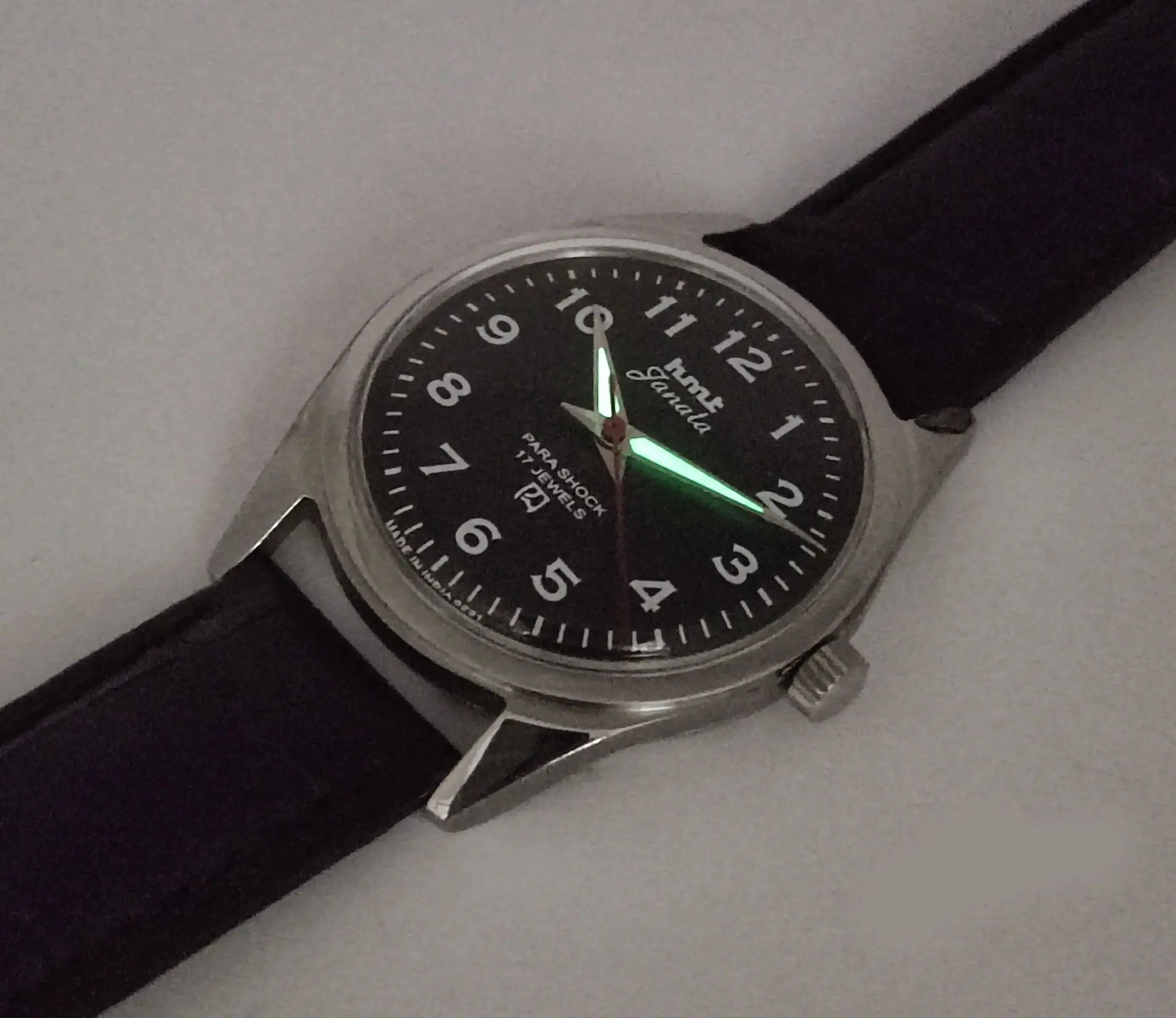 HMT Janata Para Shock 17 Jewels Black Dial Mechanical Hand winding Men's Wrist Watch