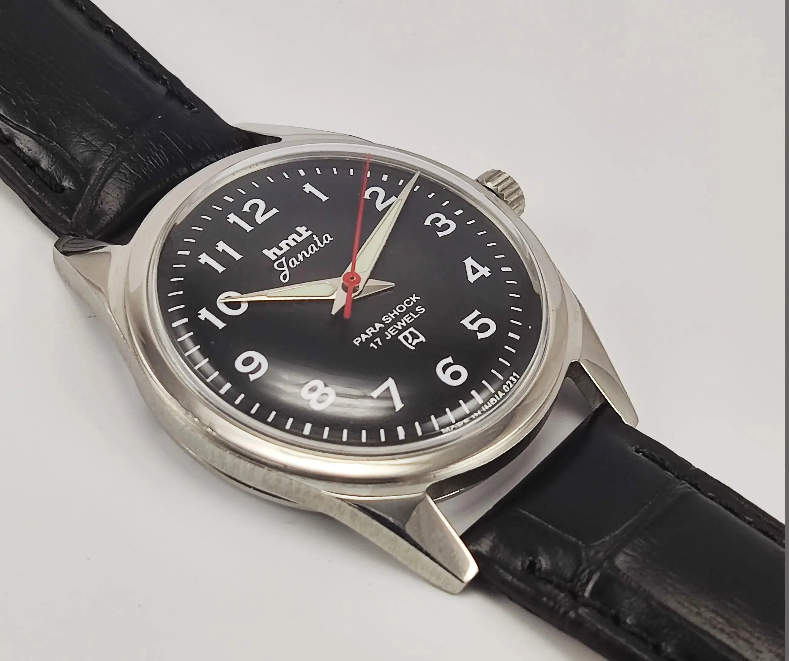 HMT Janata Para Shock 17 Jewels Black Dial Mechanical Hand winding Men's Wrist Watch