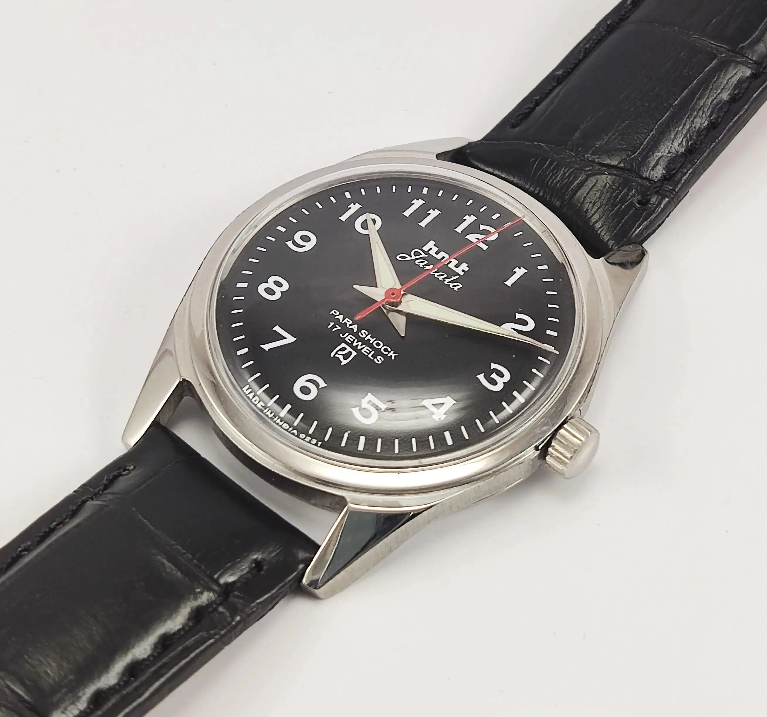 HMT Janata Para Shock 17 Jewels Black Dial Mechanical Hand winding Men's Wrist Watch