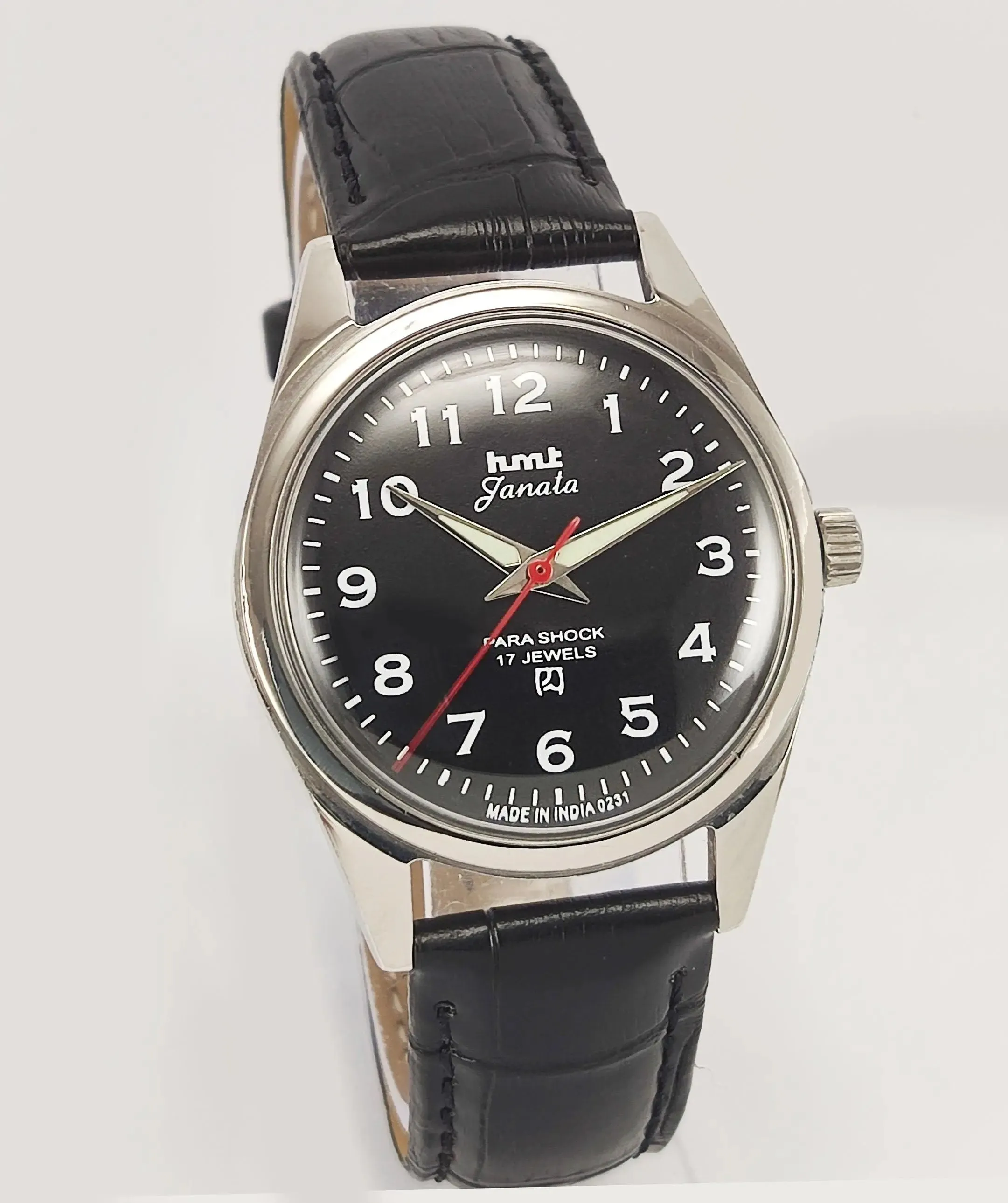 HMT Janata Para Shock 17 Jewels Black Dial Mechanical Hand winding Men's Wrist Watch