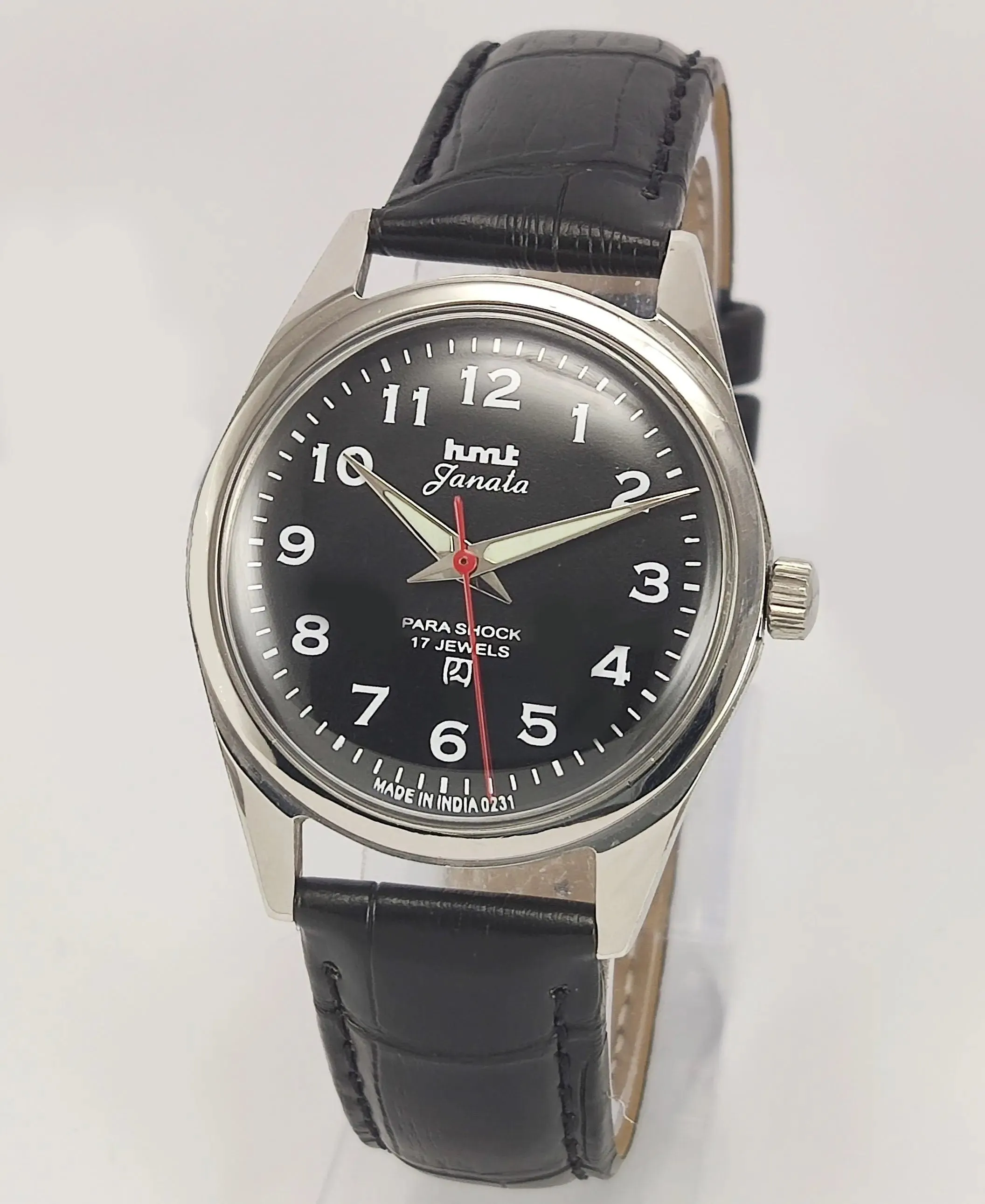 HMT Janata Para Shock 17 Jewels Black Dial Mechanical Hand winding Men's Wrist Watch