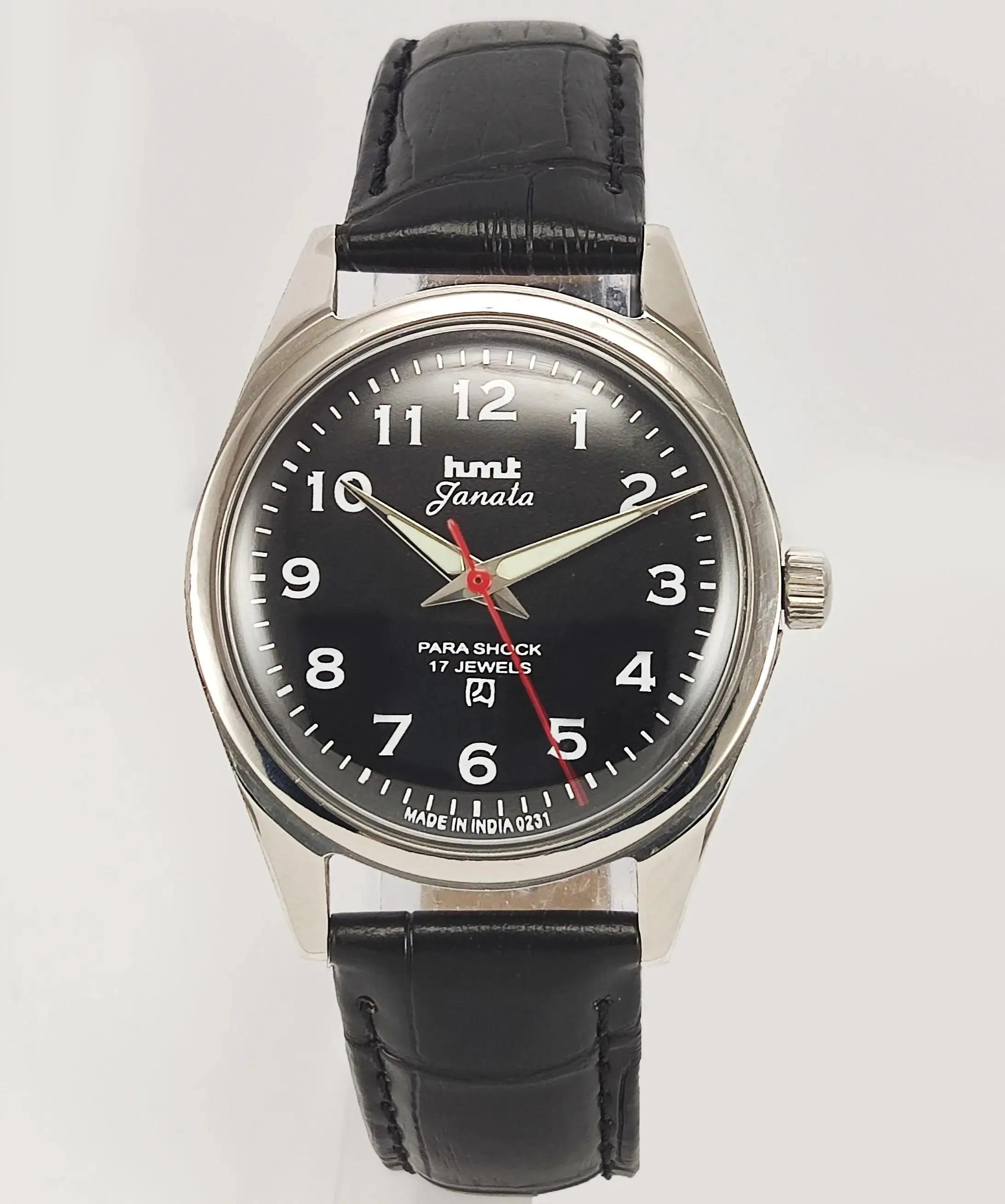 HMT Janata Para Shock 17 Jewels Black Dial Mechanical Hand winding Men's Wrist Watch
