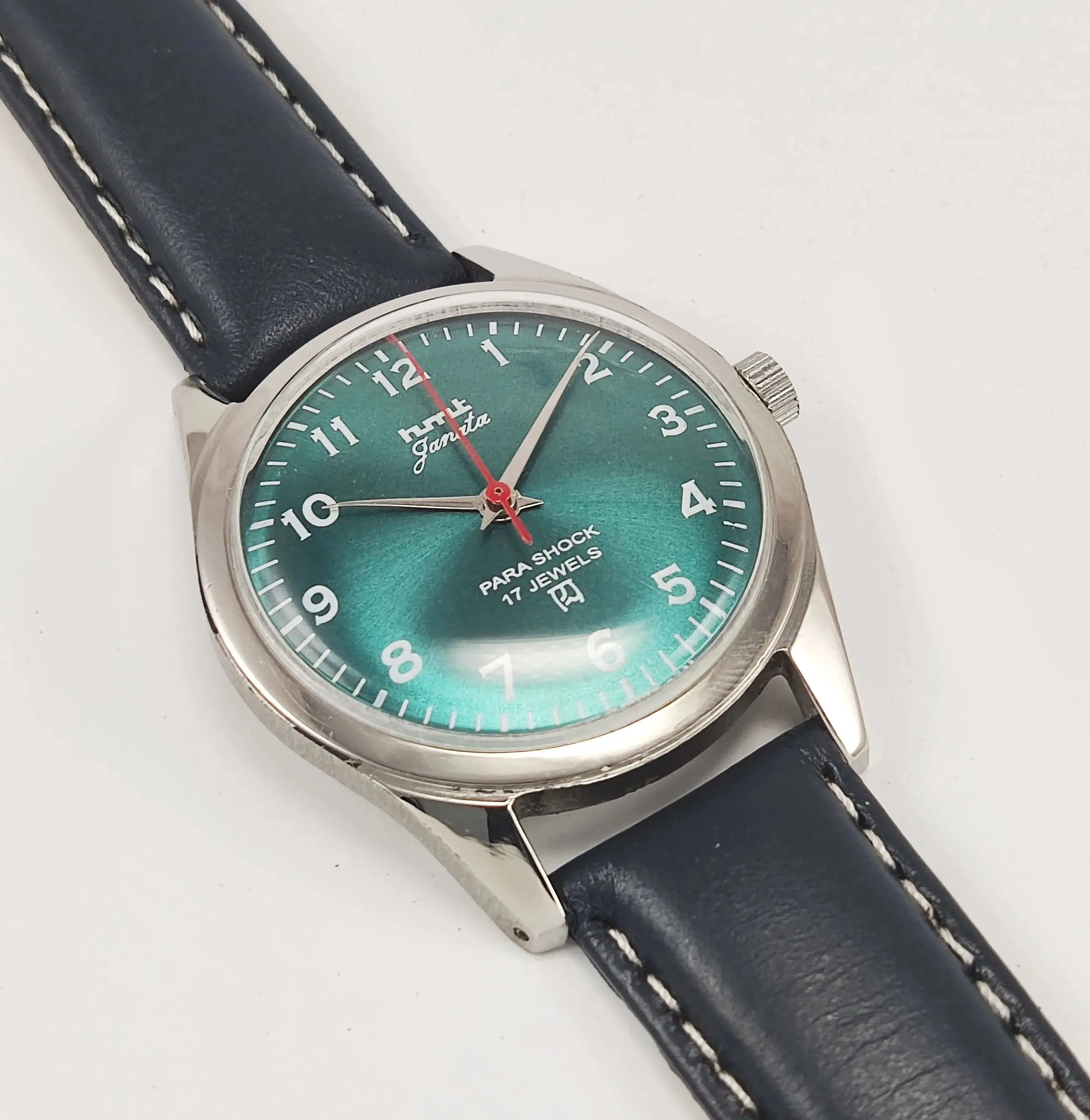 HMT Janata Para Shock 17 Jewels Green Dial Mechanical Hand winding Men's Wrist Watch