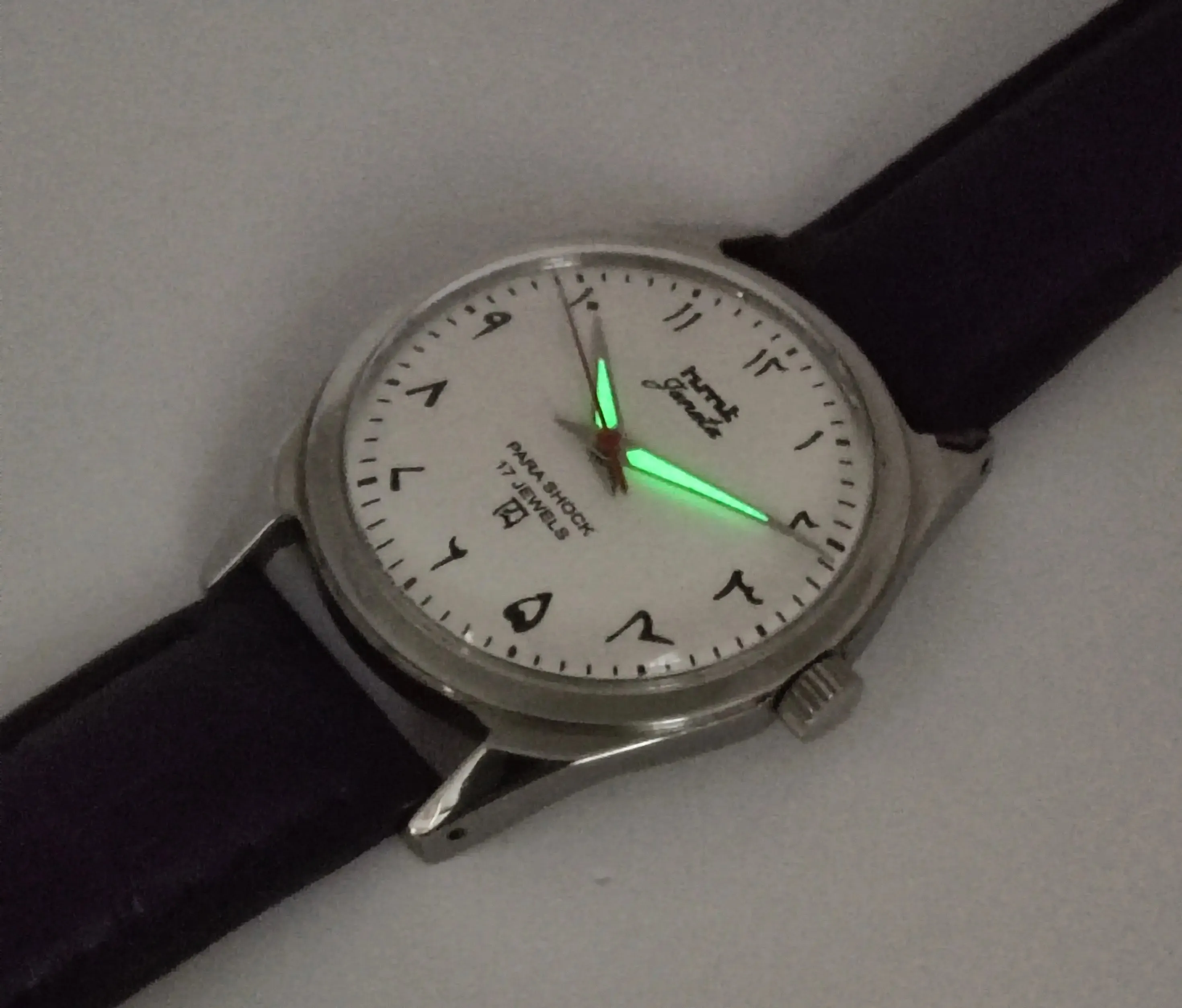 HMT Janata Para Shock 17 Jewels Radium Hands White Urdu / Arabic Dial Mechanical Hand winding Men's Wrist Watch
