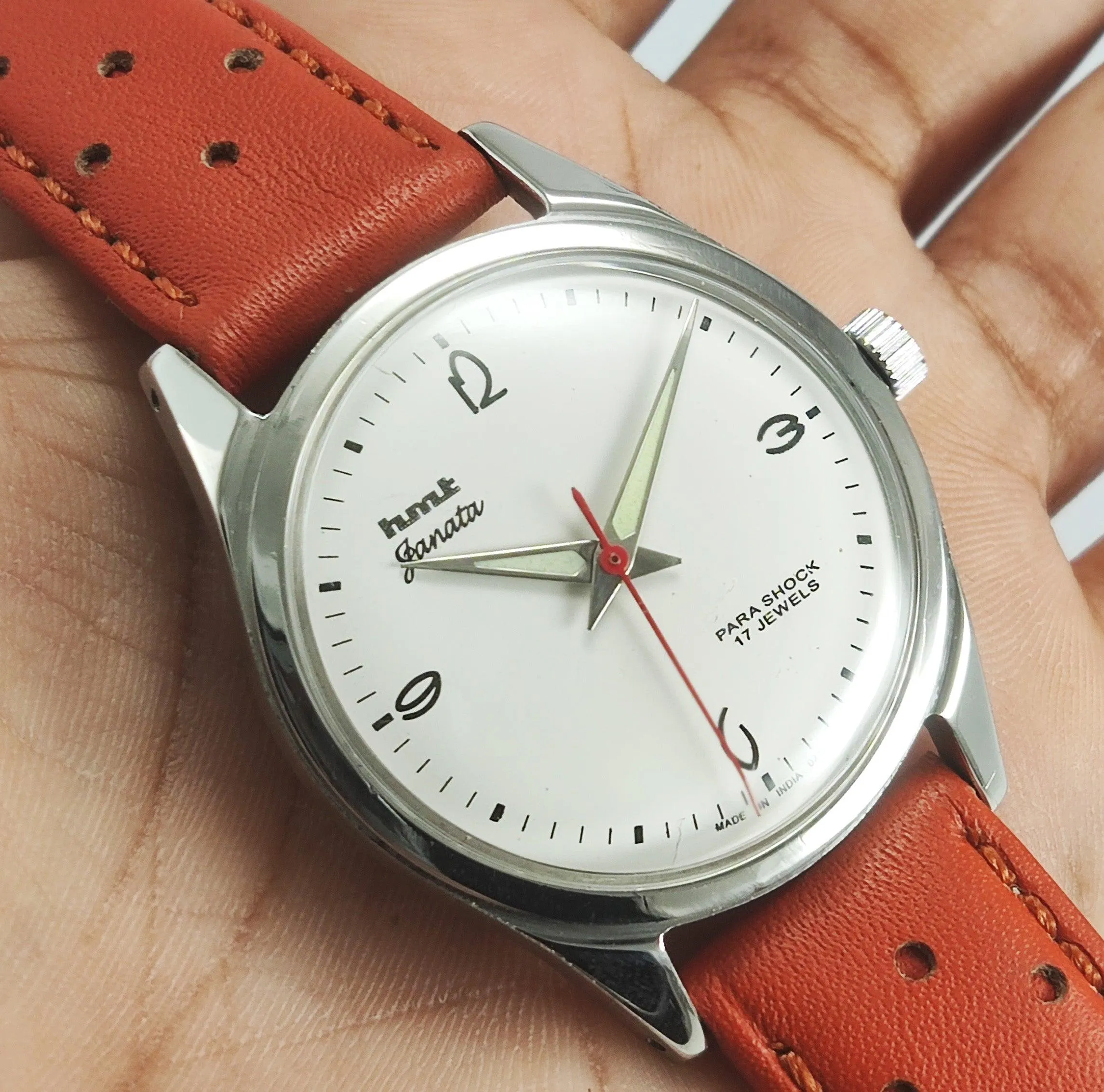 HMT Janata Para Shock 17 Jewels White Dial Radium Hands Mechanical Hand winding Men's Wrist Watch