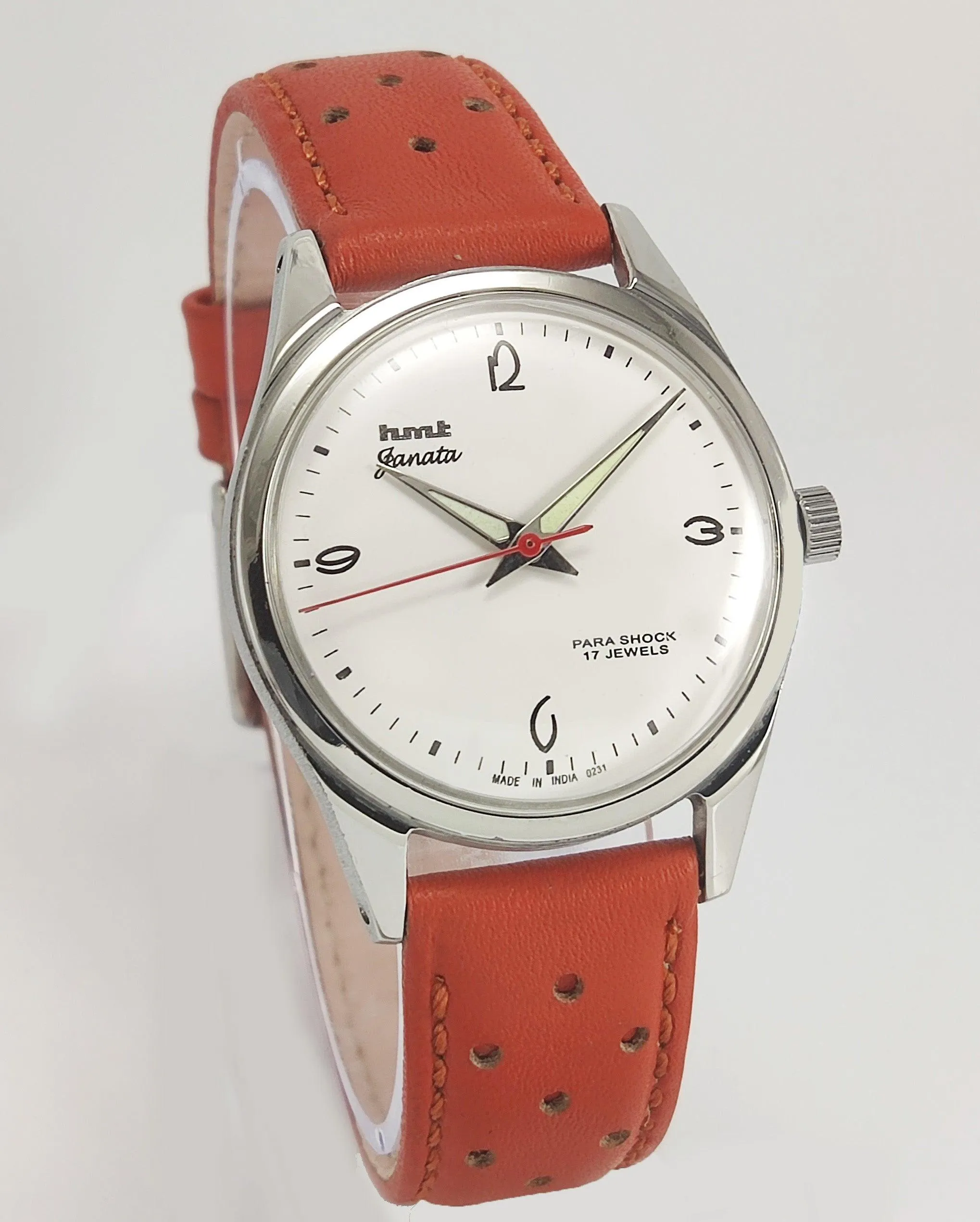 HMT Janata Para Shock 17 Jewels White Dial Radium Hands Mechanical Hand winding Men's Wrist Watch