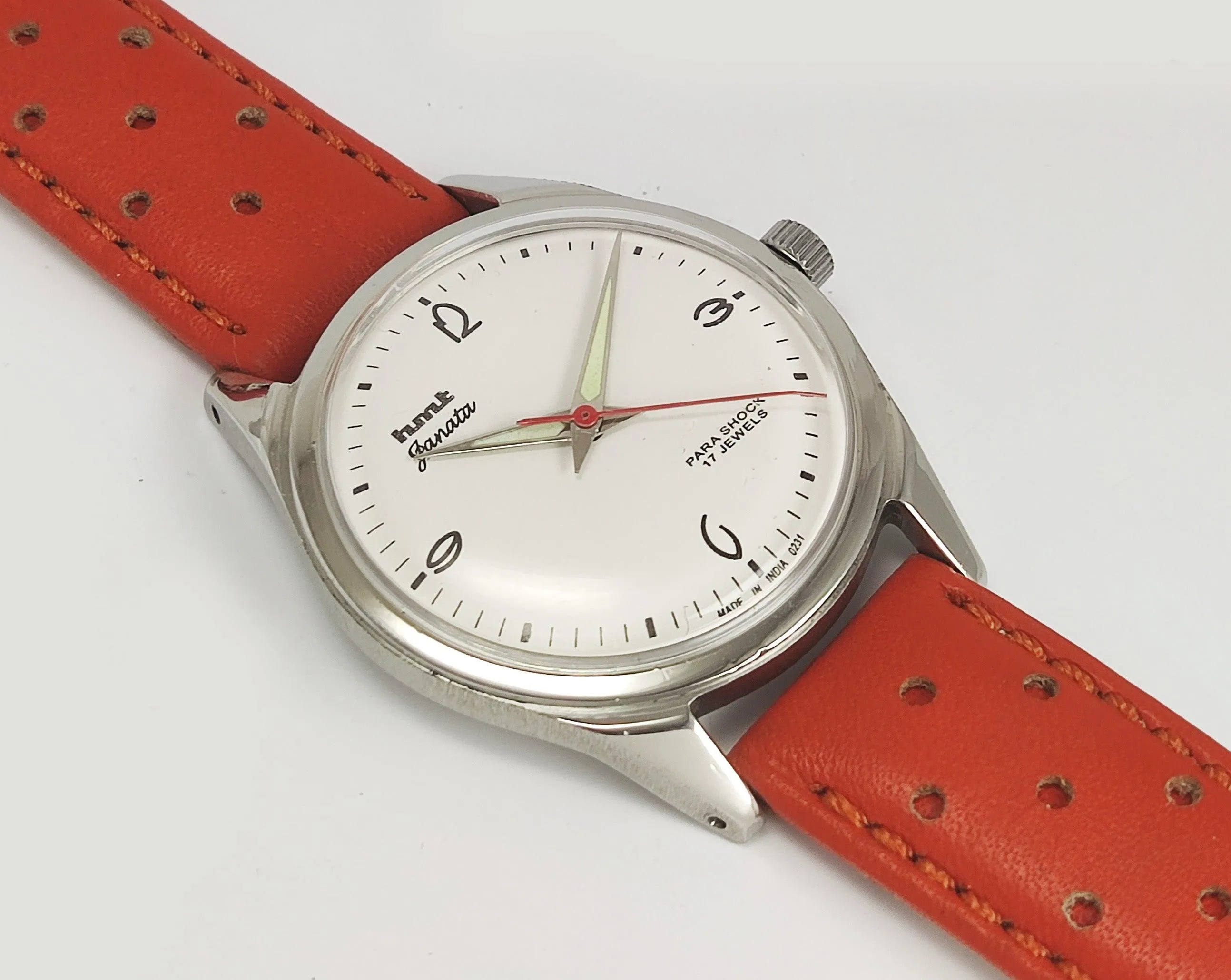 HMT Janata Para Shock 17 Jewels White Dial Radium Hands Mechanical Hand winding Men's Wrist Watch