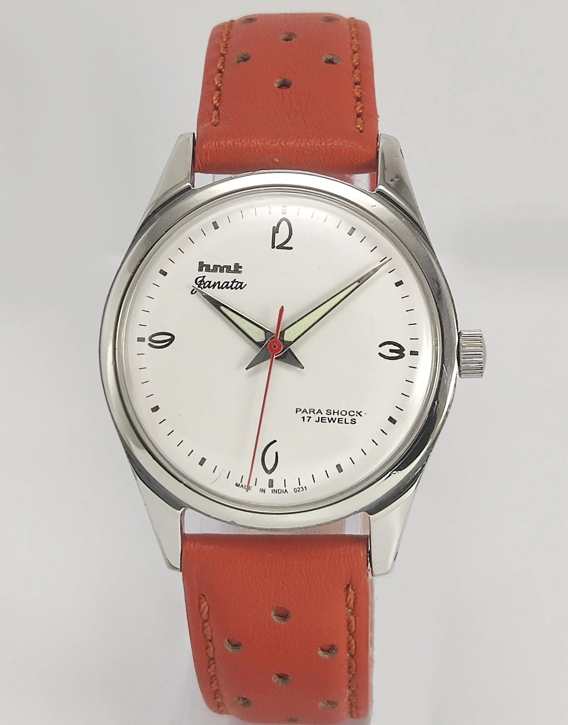 HMT Janata Para Shock 17 Jewels White Dial Radium Hands Mechanical Hand winding Men's Wrist Watch
