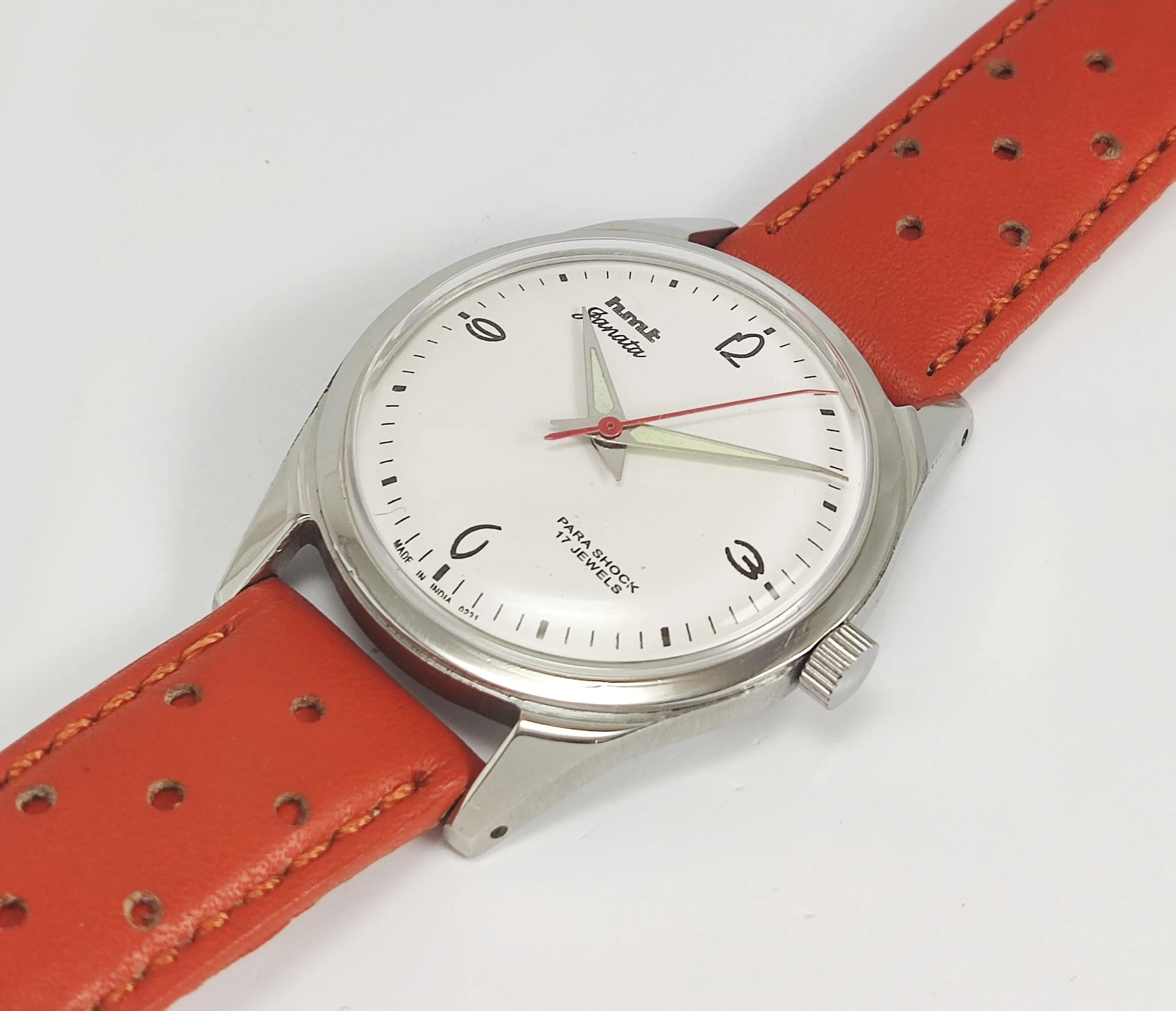 HMT Janata Para Shock 17 Jewels White Dial Radium Hands Mechanical Hand winding Men's Wrist Watch