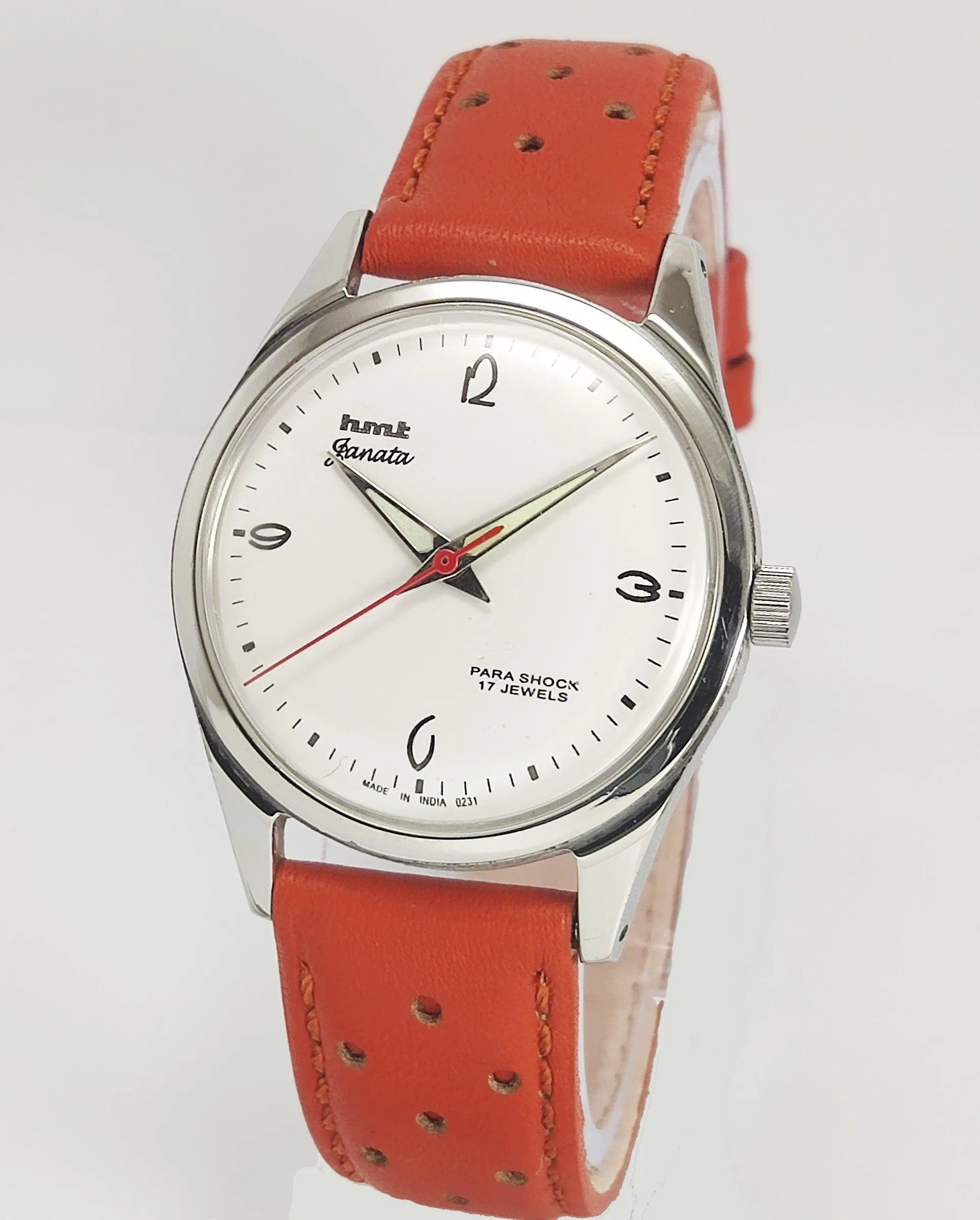 HMT Janata Para Shock 17 Jewels White Dial Radium Hands Mechanical Hand winding Men's Wrist Watch