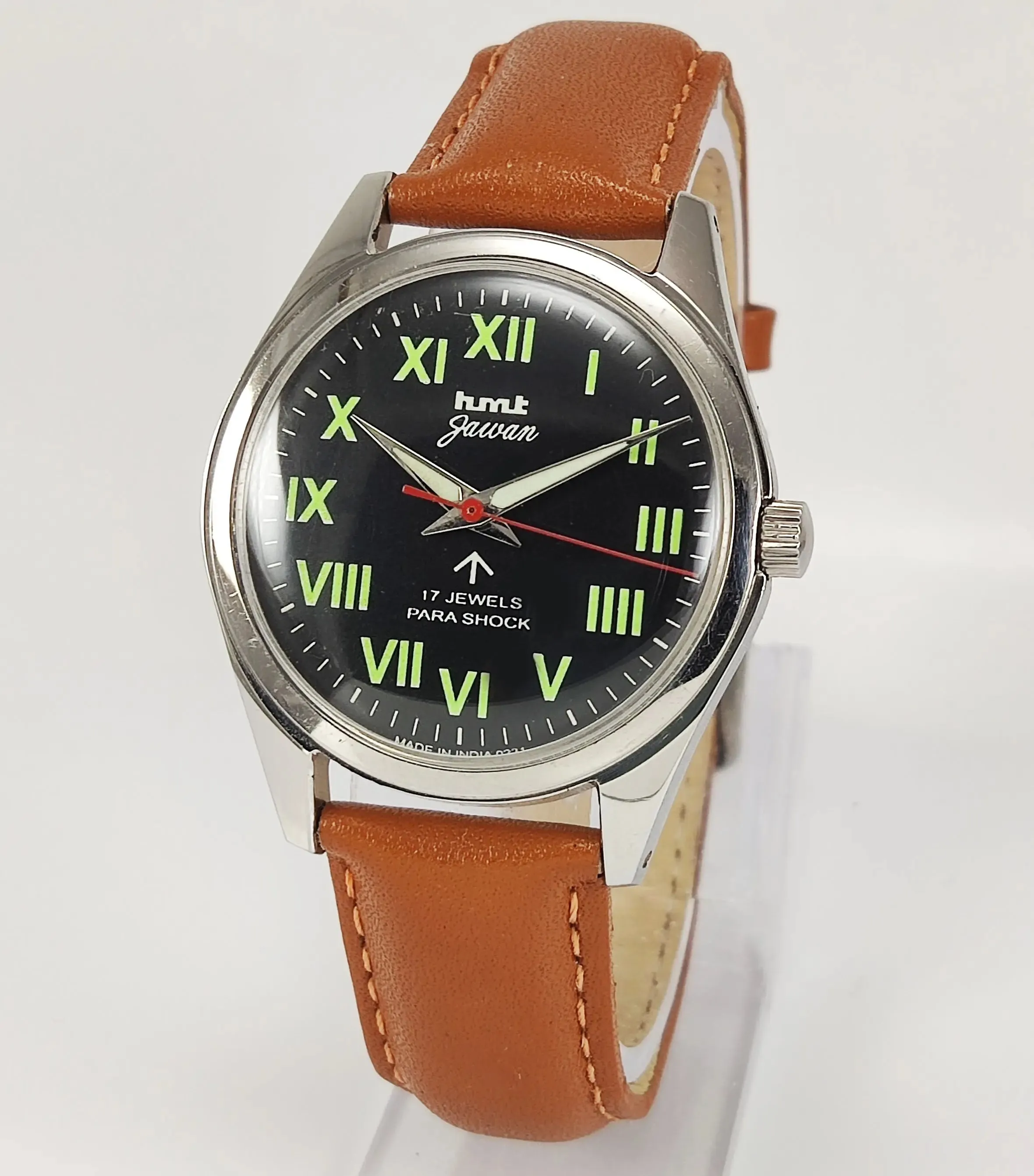 HMT Jawan Para Shock 17 Jewels Black Dial Mechanical Hand winding Men's Wrist Watch