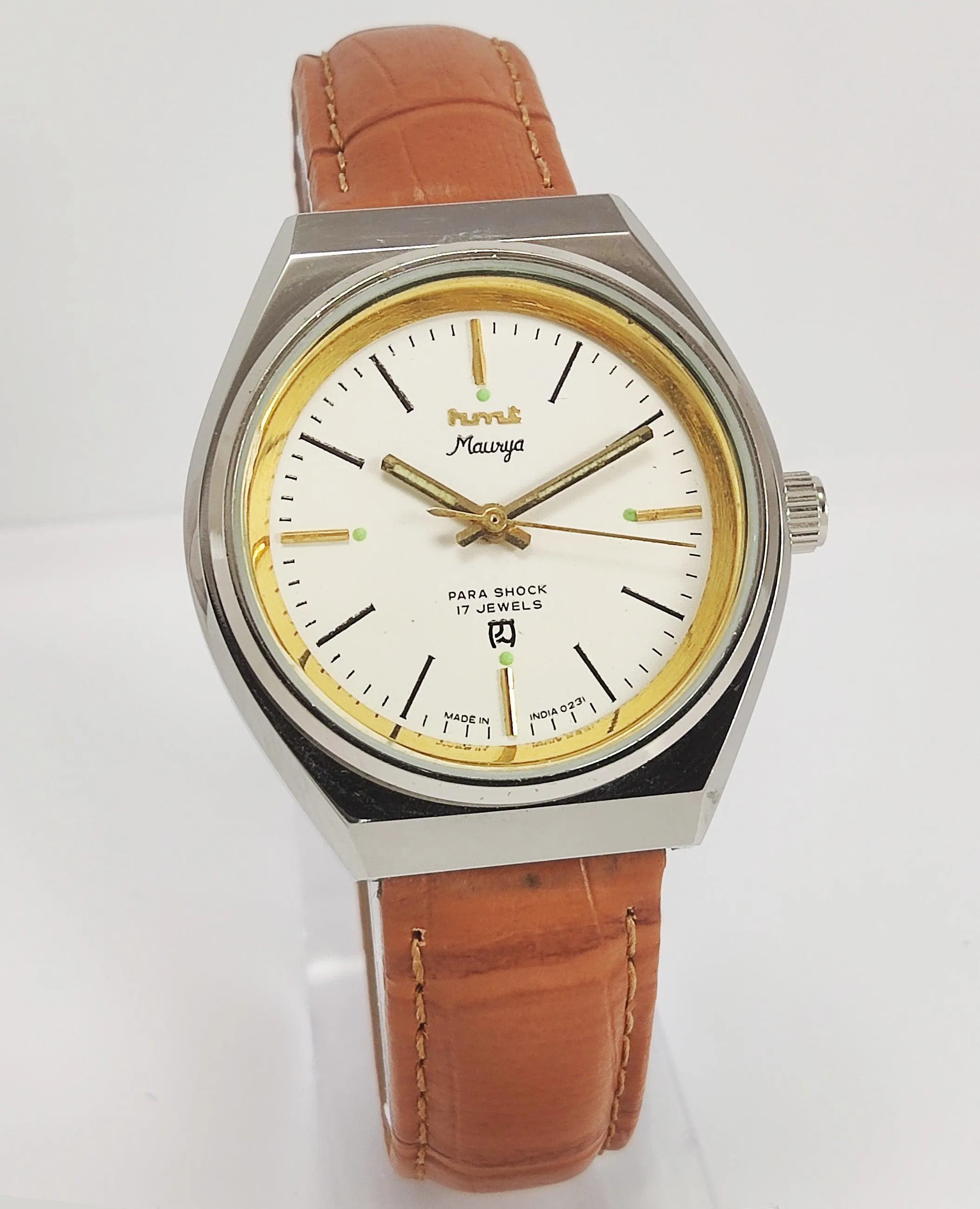 HMT Maurya Para Shock 17 Jewels Cream Dial Mechanical Hand winding Men's Wrist Watch