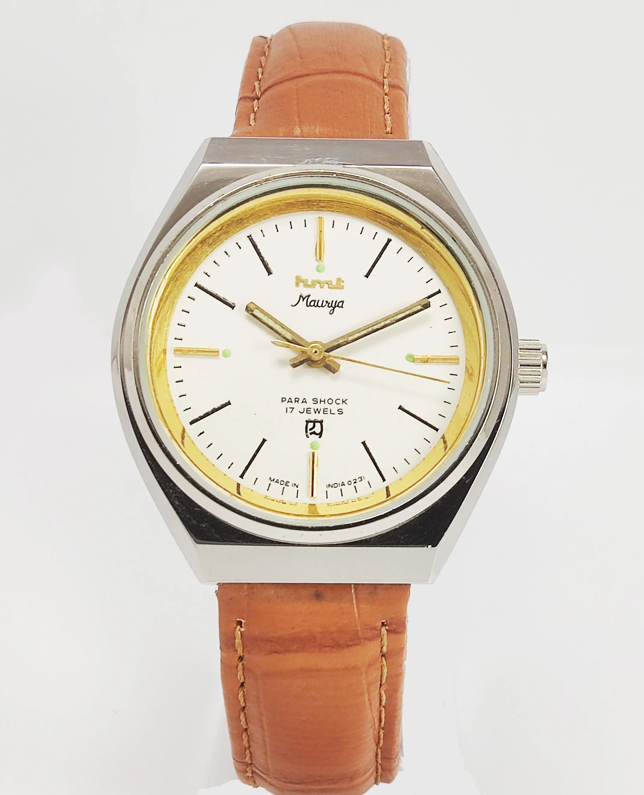 HMT Maurya Para Shock 17 Jewels Cream Dial Mechanical Hand winding Men's Wrist Watch