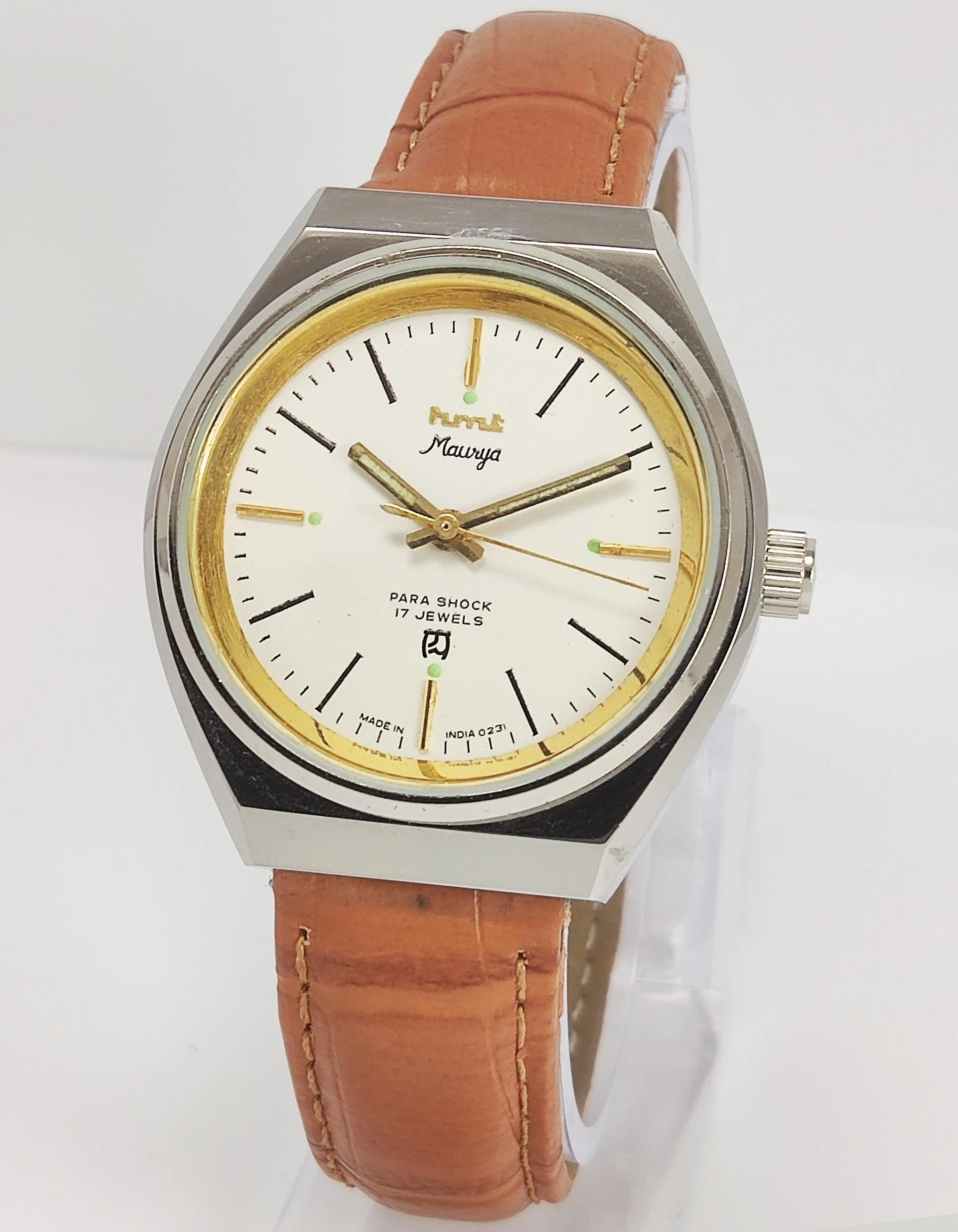 HMT Maurya Para Shock 17 Jewels Cream Dial Mechanical Hand winding Men's Wrist Watch