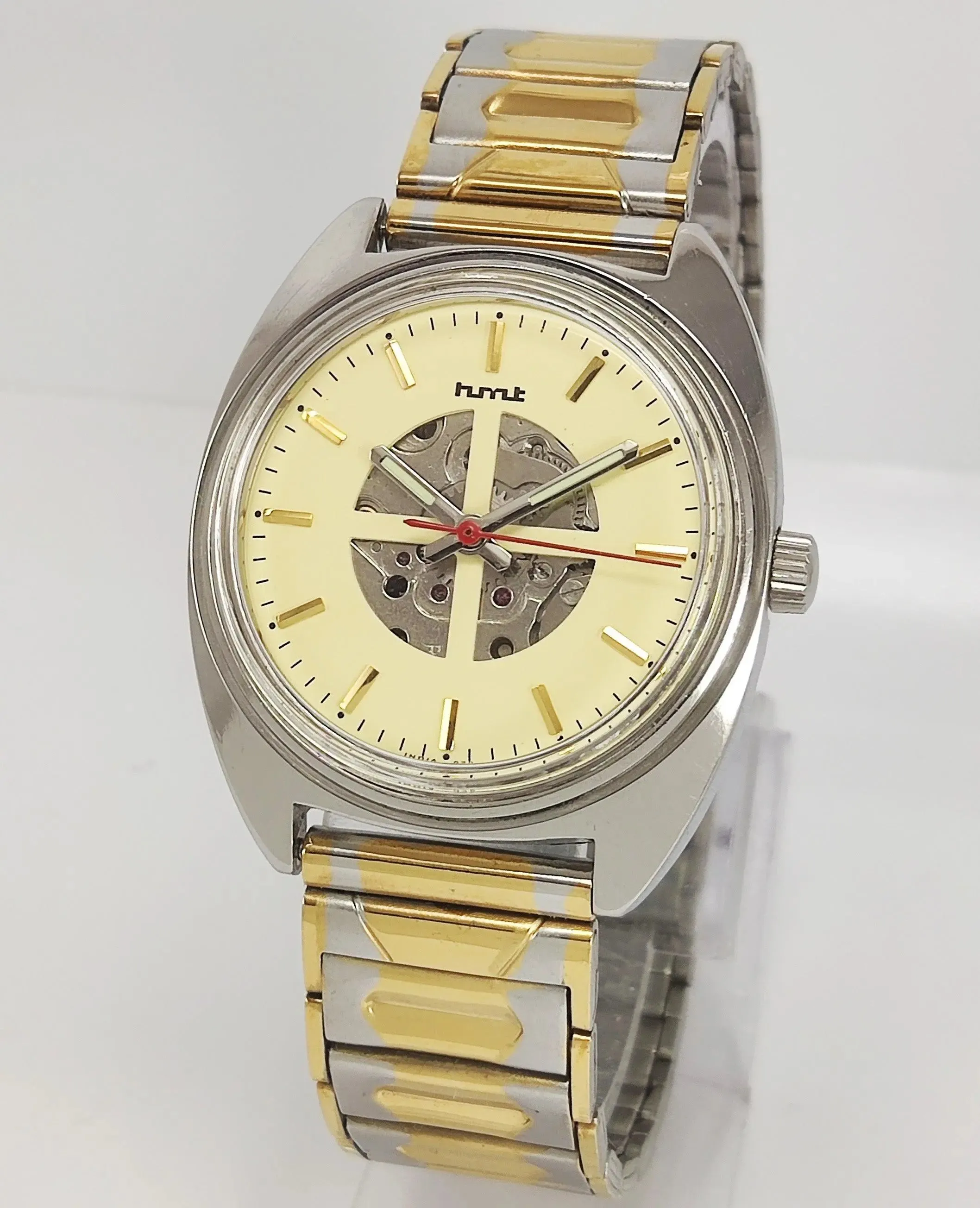 HMT Para Shock 17 Jewels Skeleton Dial Mechanical Hand winding Men's Wrist Watch