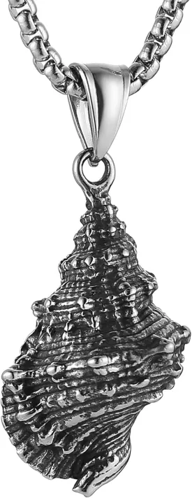 HZMAN Conch Necklace for Men Women Stainless Steel Bohemian Ocean Shell Pendant Beach Holiday Jewelry Gift