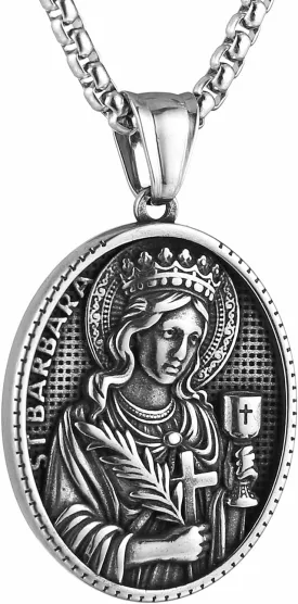 HZMAN St Barbara Medal Necklace for Men Women Retro Religious Stainless Steel Pray Amulet Pendant Jewelry Gift