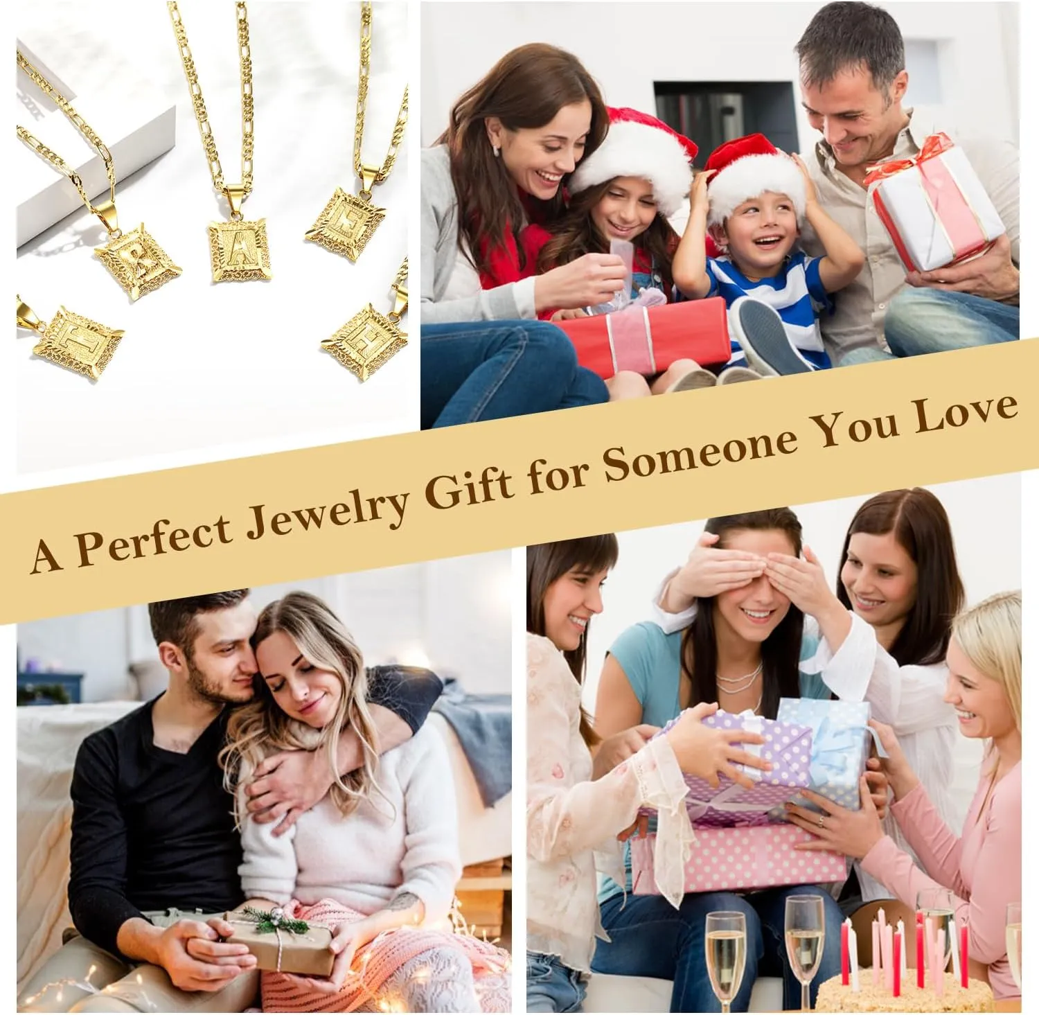 KissYan Initial Letter Pendant Necklace for Men Women, 14K Gold Plated Square Capital Monogram Necklace Alphabets from A-Z Figaro Chain Jewelry