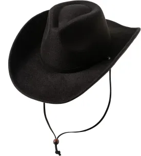 Lanzom Women Men Retro Felt Wide Brim Western Cowboy Cowgirl Hat Dress Up Hat with Wind Lanyard