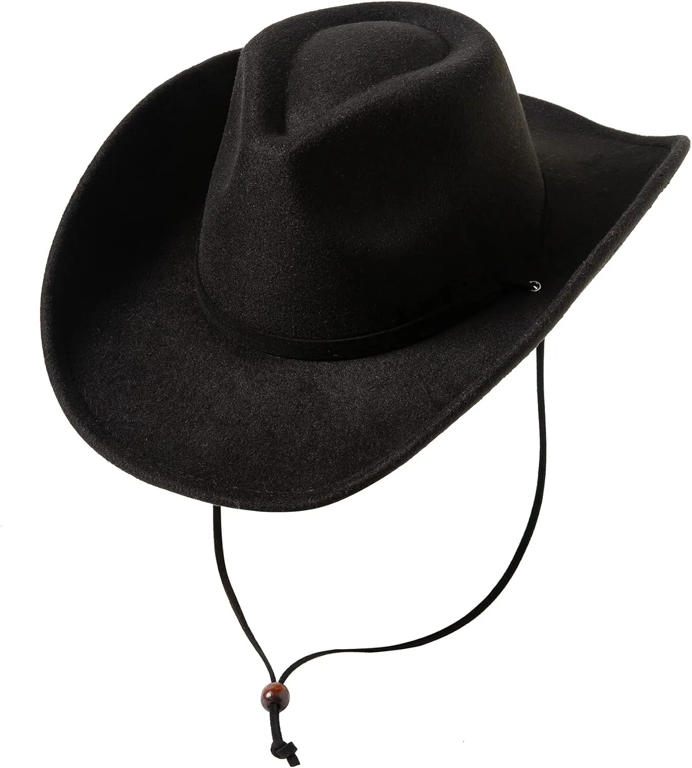Lanzom Women Men Retro Felt Wide Brim Western Cowboy Cowgirl Hat Dress Up Hat with Wind Lanyard
