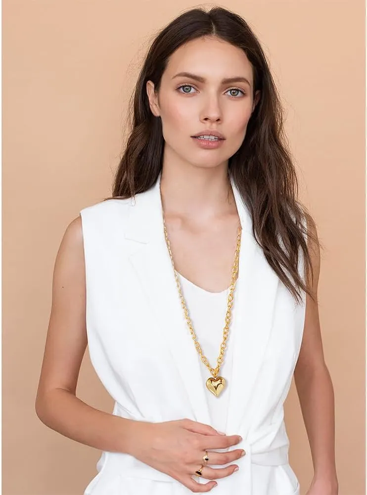 Layered Puffy Heart Necklaces For Women Gold And Silver Plated Heart Pendant Necklace Long Chain Necklace