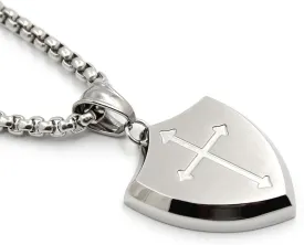 Lemu Mens Cross Necklace Shield Armor of God Pendant with Bible Verse Joshua 1:9 Stainless Steel
