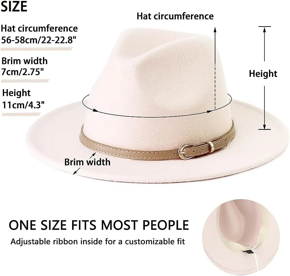 LolliWeaver Women Fashion Flat Wide Brim Teardrop Crown Felt Fedora Hat with Hat Belt