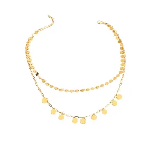 Metal Geometric Disc Double Layer Clavicle Chain Fashion Stacking Sweater Chain Women