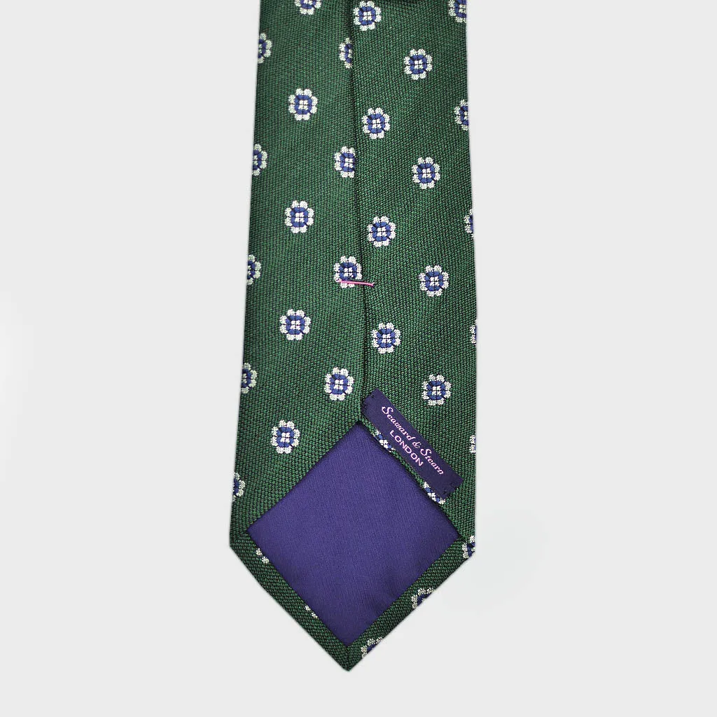 Neat Little Florets Bottle Neck Raw Silk Tie in Green