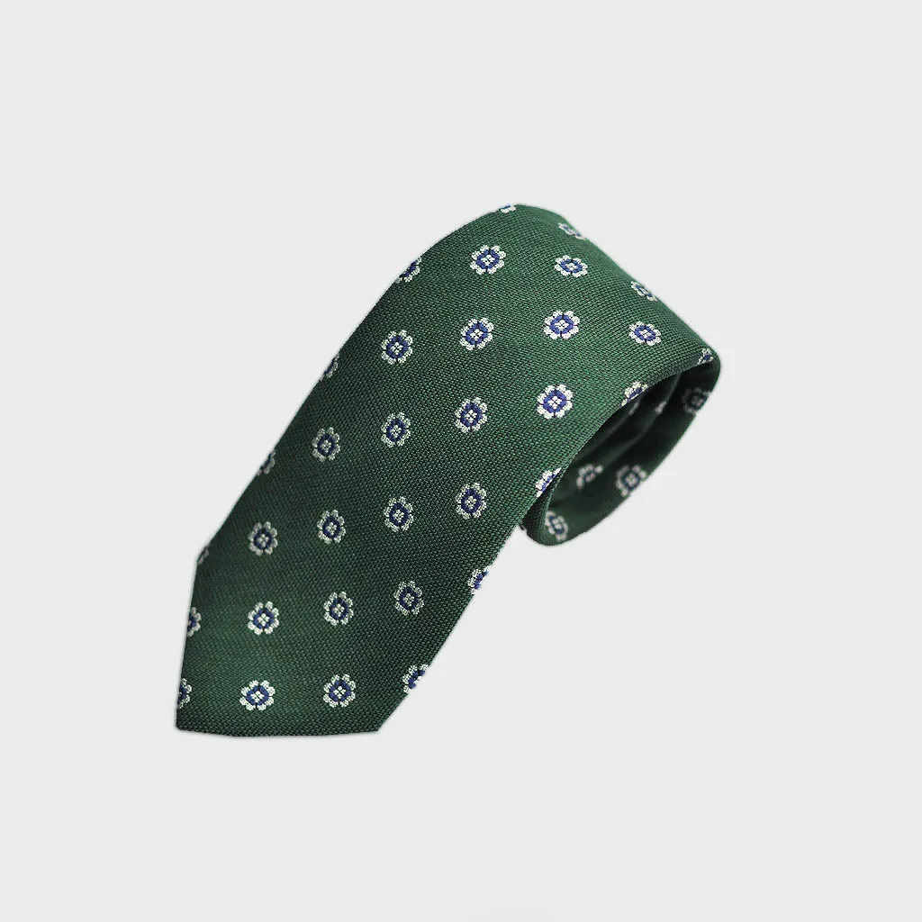 Neat Little Florets Bottle Neck Raw Silk Tie in Green