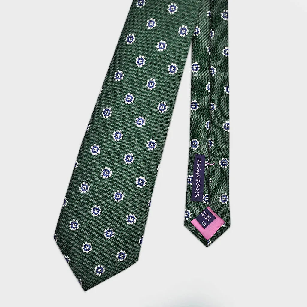 Neat Little Florets Bottle Neck Raw Silk Tie in Green
