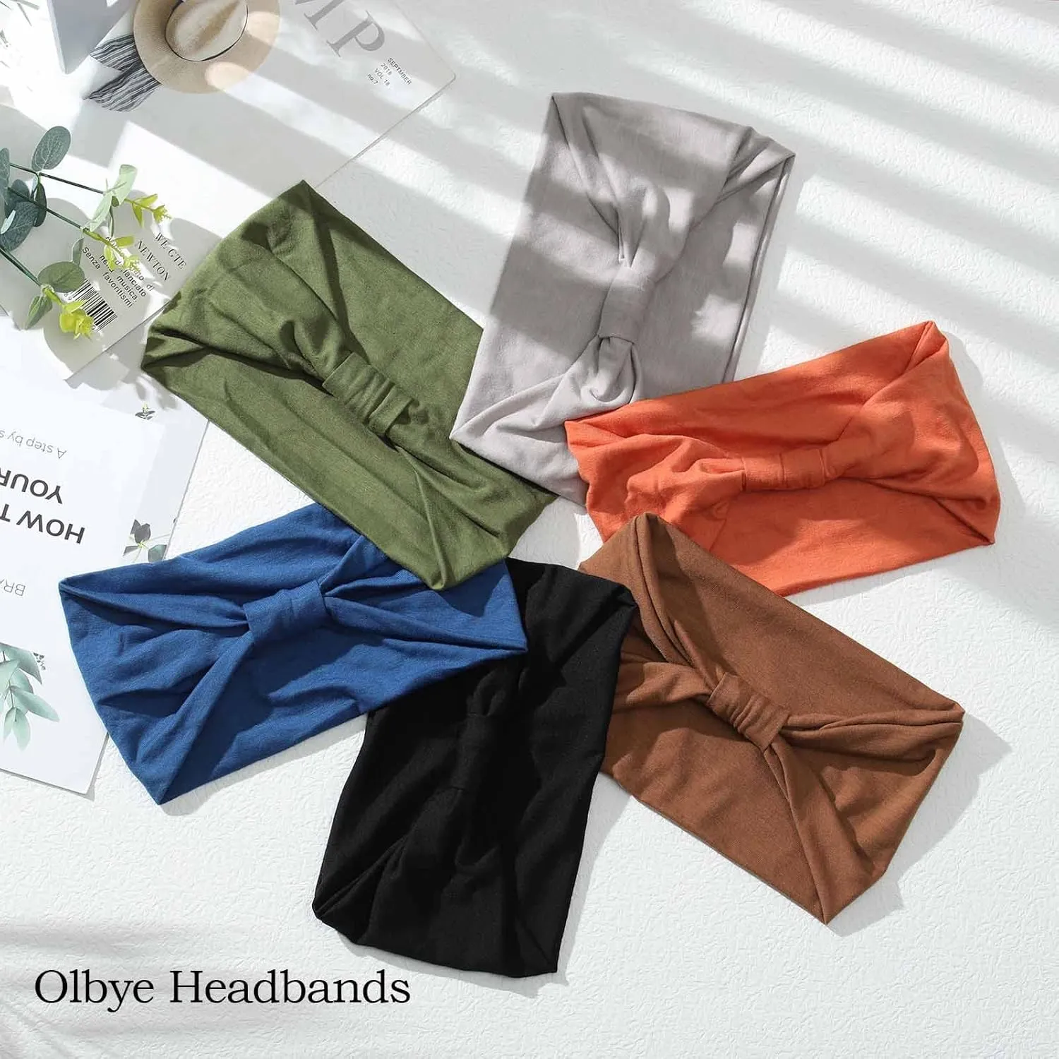 Olbye Wide Headbands Women Knotted Turban Headband Elastic Non Slip Hairbands Yoga Workout Head Wraps Running Sweatbands Boho Head Bands Fashion Hair Accessories for Women Pack of 6