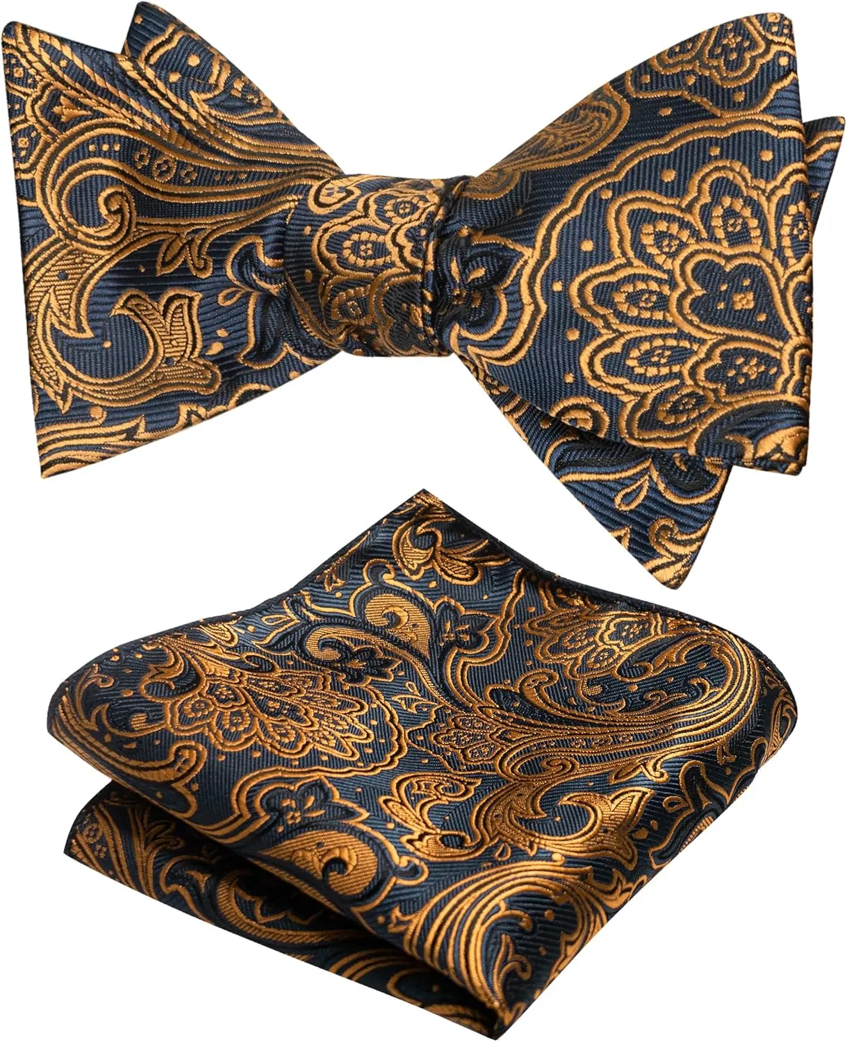 Original Mens Bowtie Self Bow Tie & Pocket Square Set