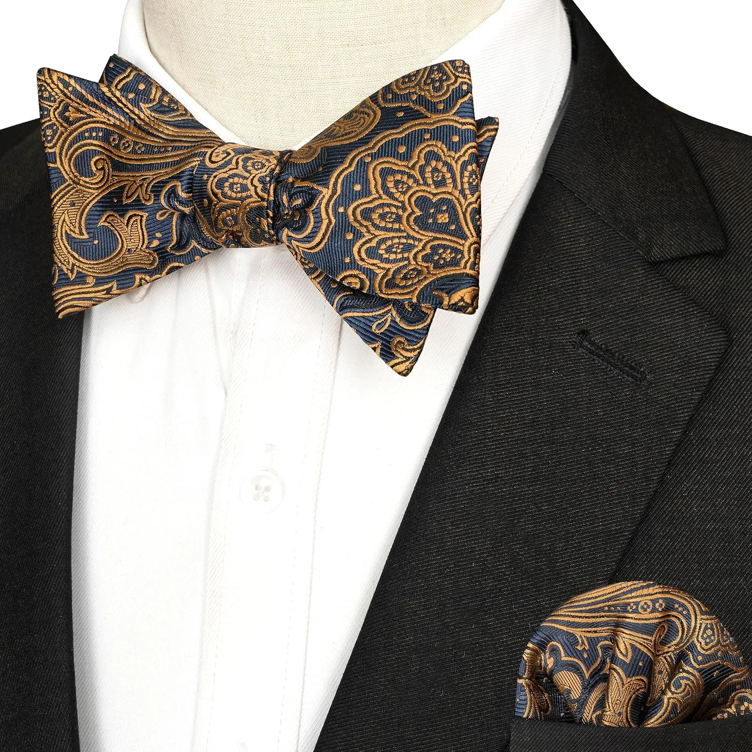 Original Mens Bowtie Self Bow Tie & Pocket Square Set