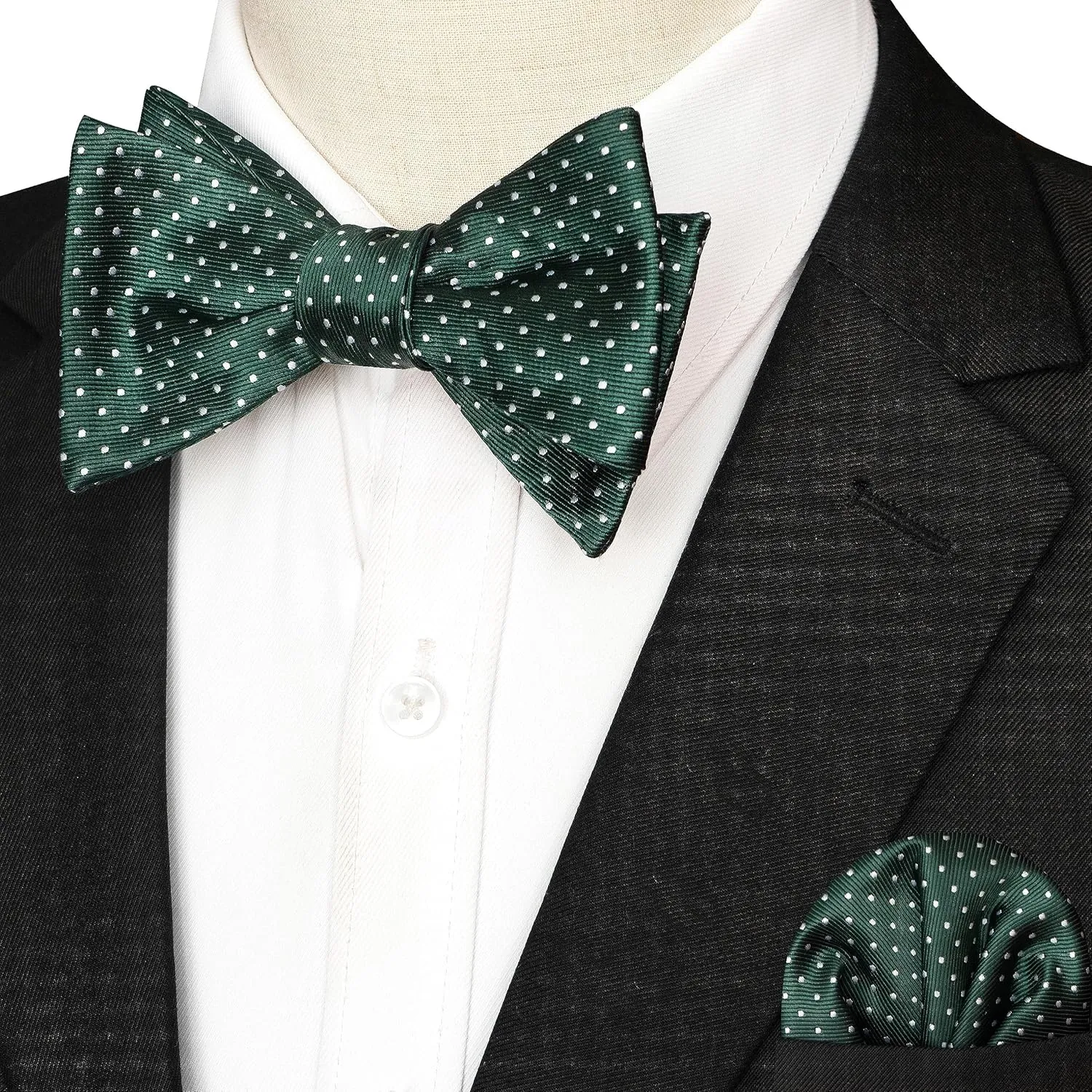 Original Mens Bowtie Self Bow Tie & Pocket Square Set