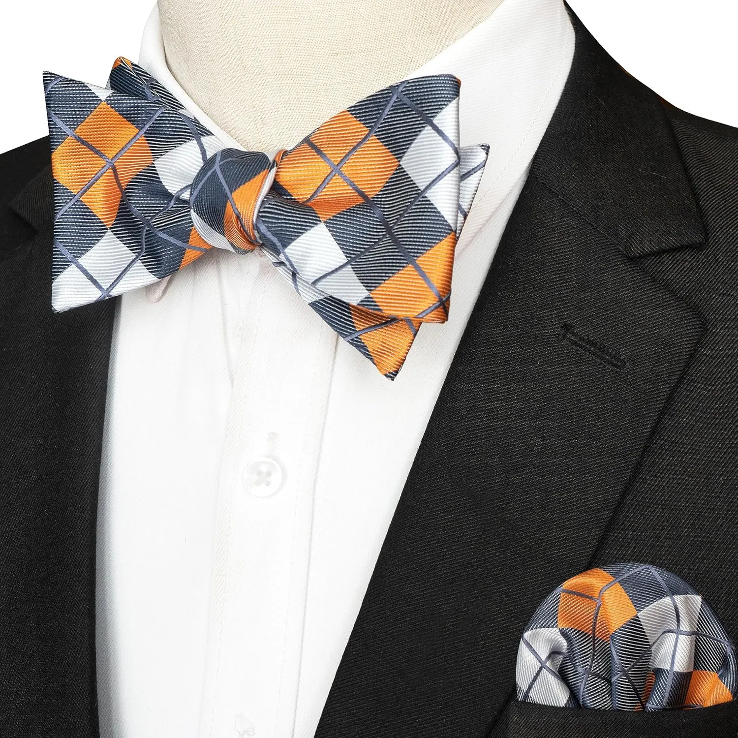 Original Mens Bowtie Self Bow Tie & Pocket Square Set