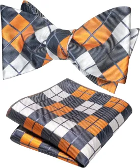 Original Mens Bowtie Self Bow Tie & Pocket Square Set