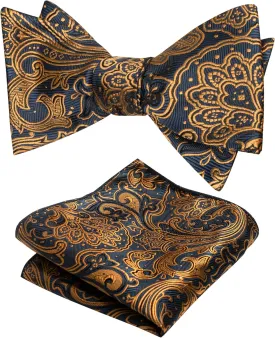 Original Mens Bowtie Self Bow Tie & Pocket Square Set