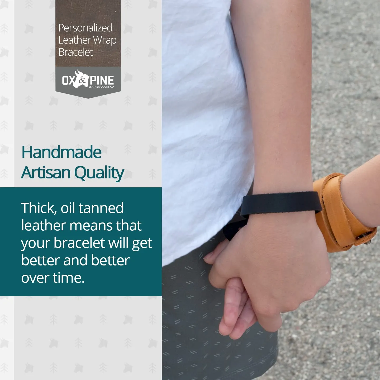 Ox & Pine Personalized Leather Wrap Bracelet - Customize Inscription- 100% Full-Grain Leather - .5 W (Small/Medium, Rustic Brown)