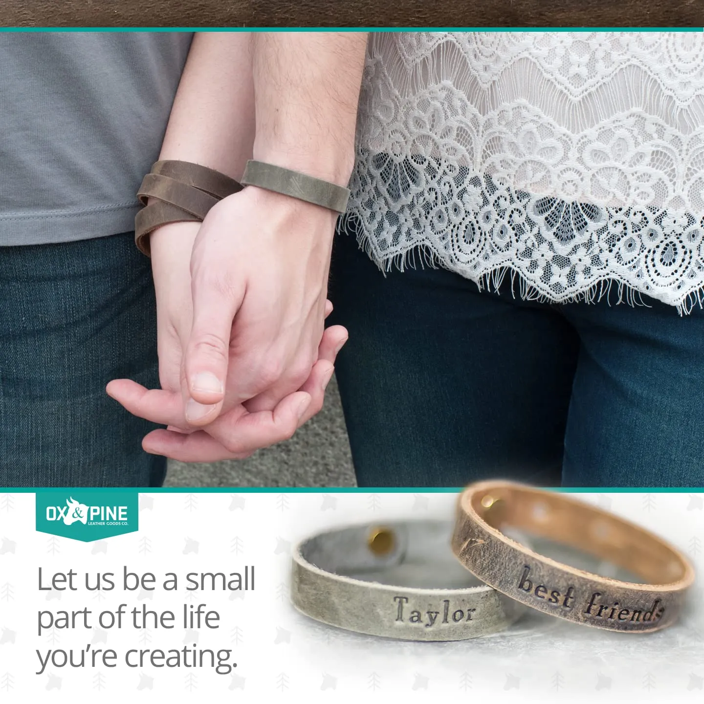 Ox & Pine Personalized Leather Wrap Bracelet - Customize Inscription- 100% Full-Grain Leather - .5 W (Small/Medium, Rustic Brown)