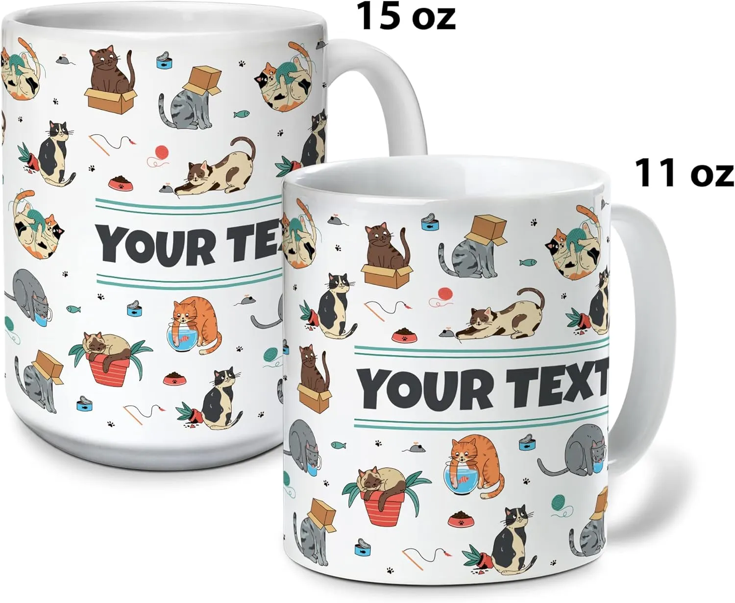 Personalized Mug for Kids - Cats - Custom Name/Text, Ceramic Hot Chocolate/Cocoa/Coffee Cup for Boys/Girls, Birthday/Christmas/Holiday Gift - 11 oz, Pink Handle