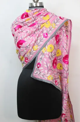 Pink Hand Embroidered Phulkari Chanderi Silk Dupatta