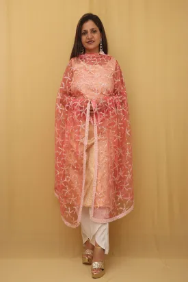 Pink Trendy Net Sequins Work Dupatta