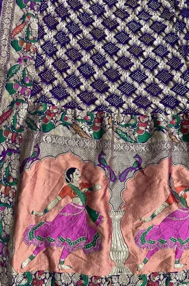 Purple Banarasi Bandhani Pure Georgette Meenakari Dupatta