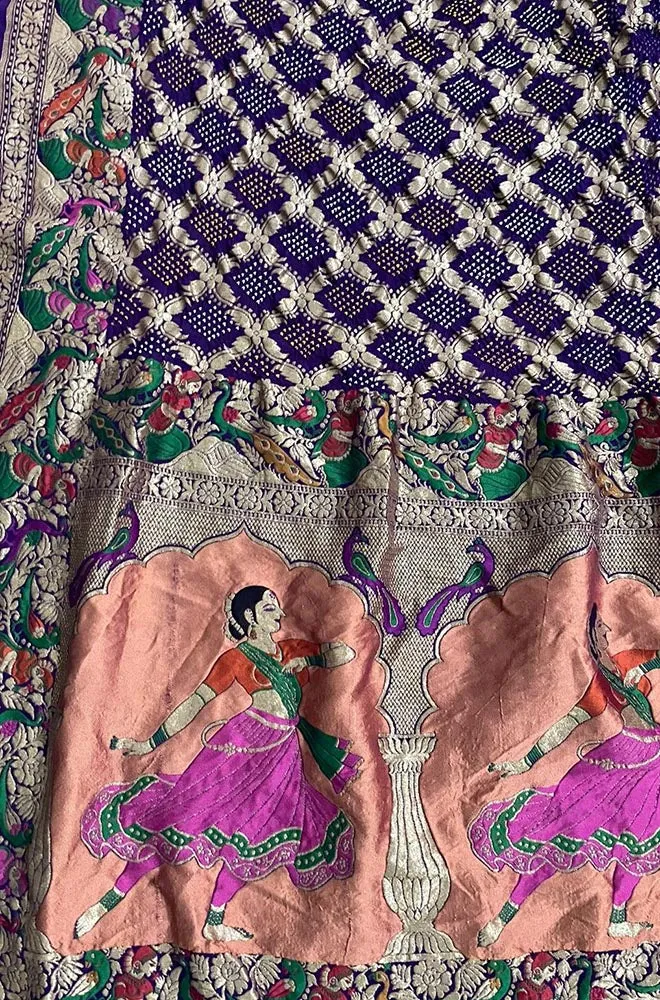 Purple Banarasi Bandhani Pure Georgette Meenakari Dupatta