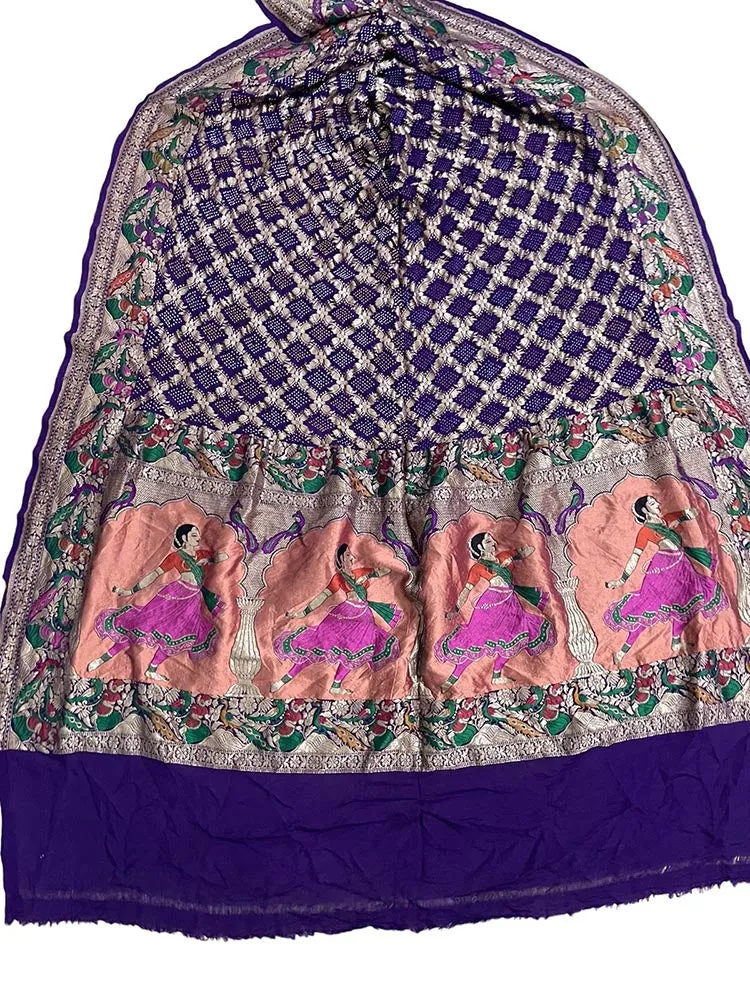 Purple Banarasi Bandhani Pure Georgette Meenakari Dupatta